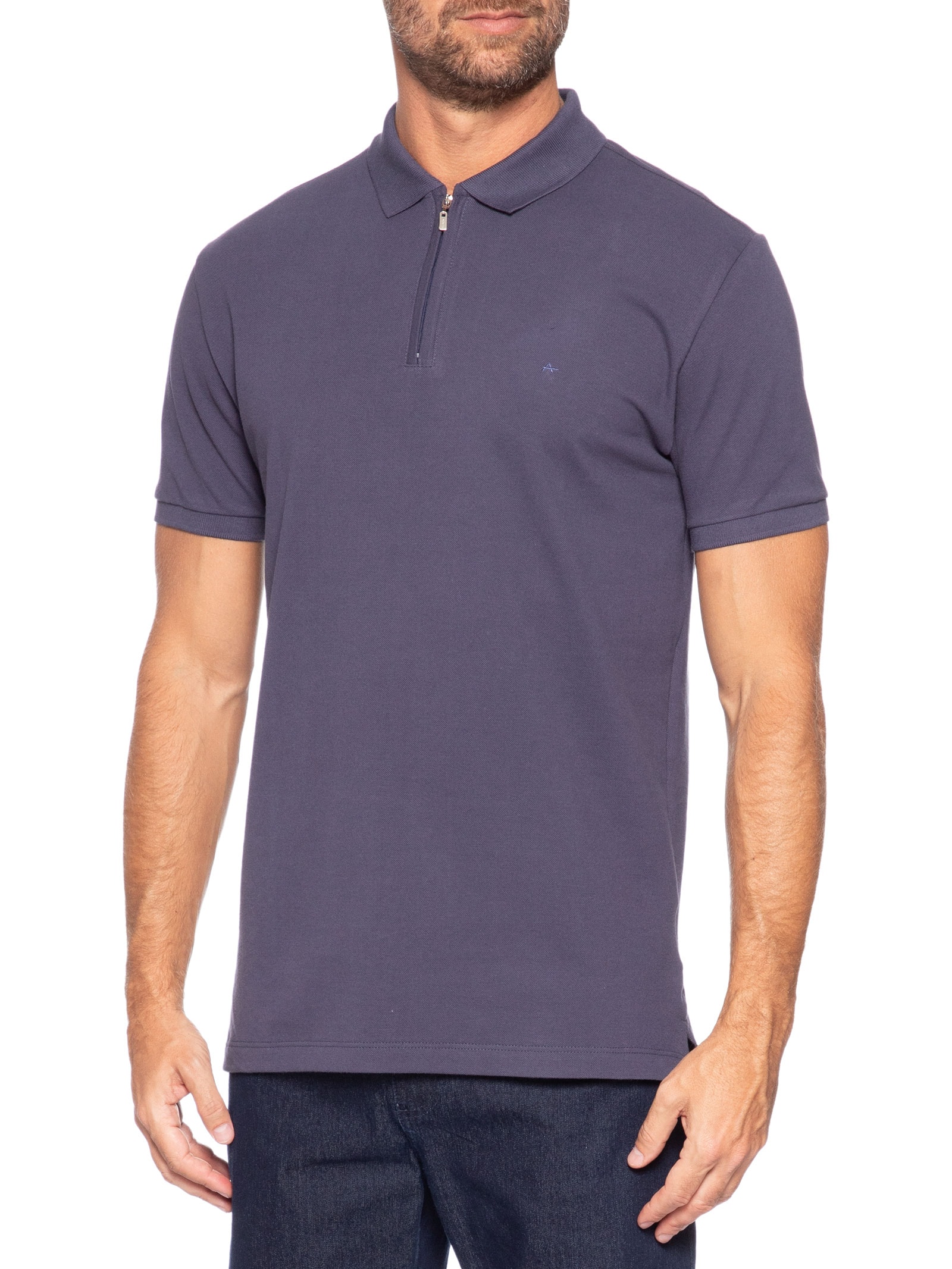 Polo Masculina Regular Fit Com Zíper Em Piquet Azul Aramis