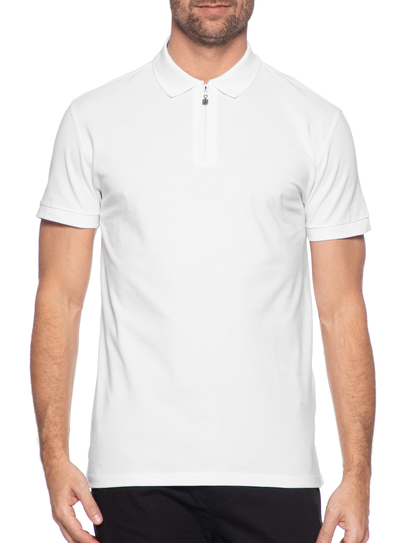 Polo Masculina Regular Fit Com Zíper Em Piquet Branco Aramis