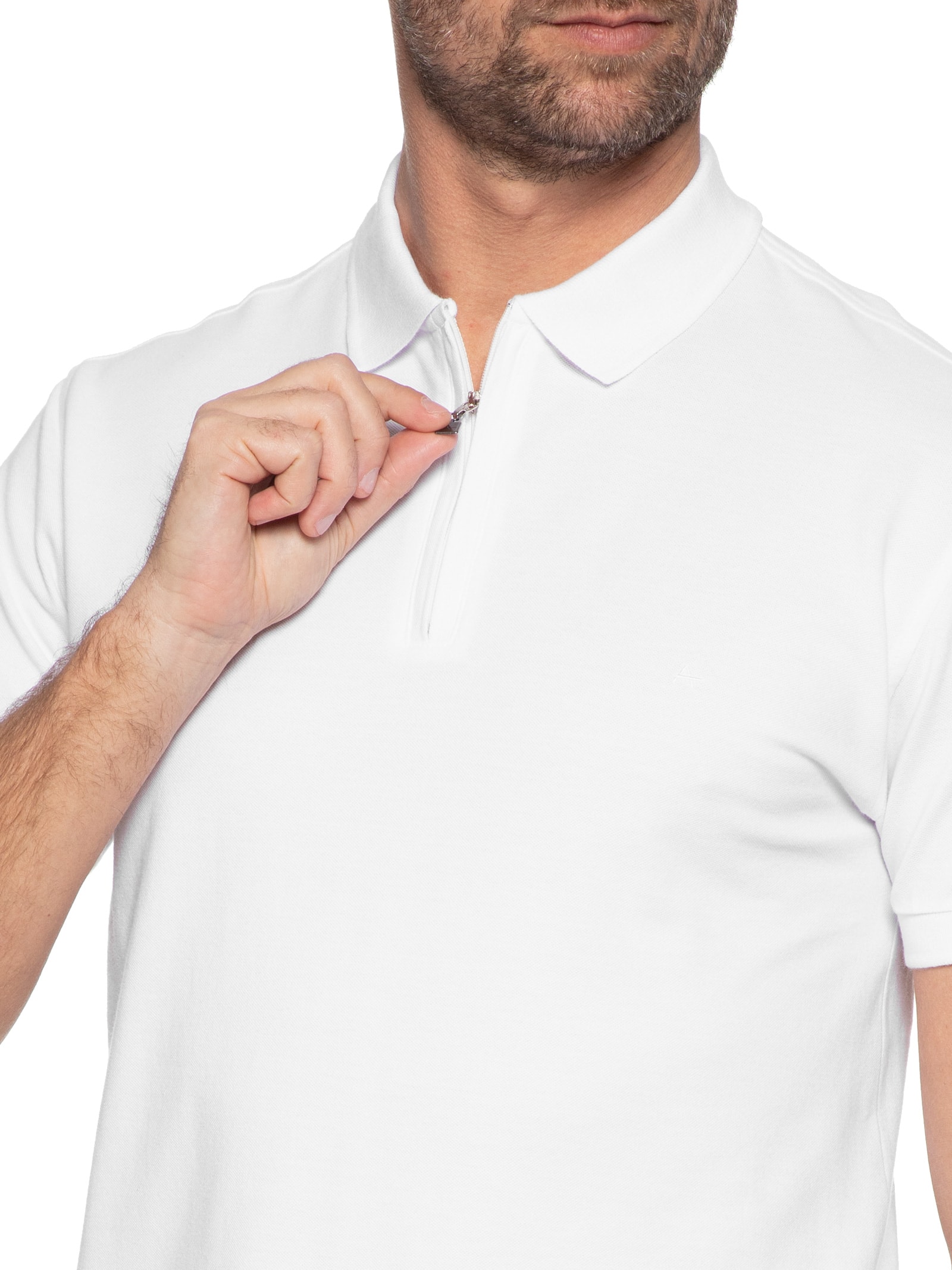 Polo Masculina Regular Fit Com Zíper Em Piquet Branco Aramis