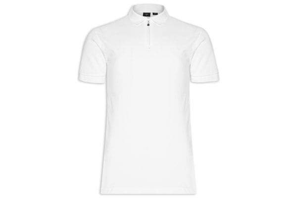 Polo Masculina Regular Fit Com Zíper Em Piquet - Branco