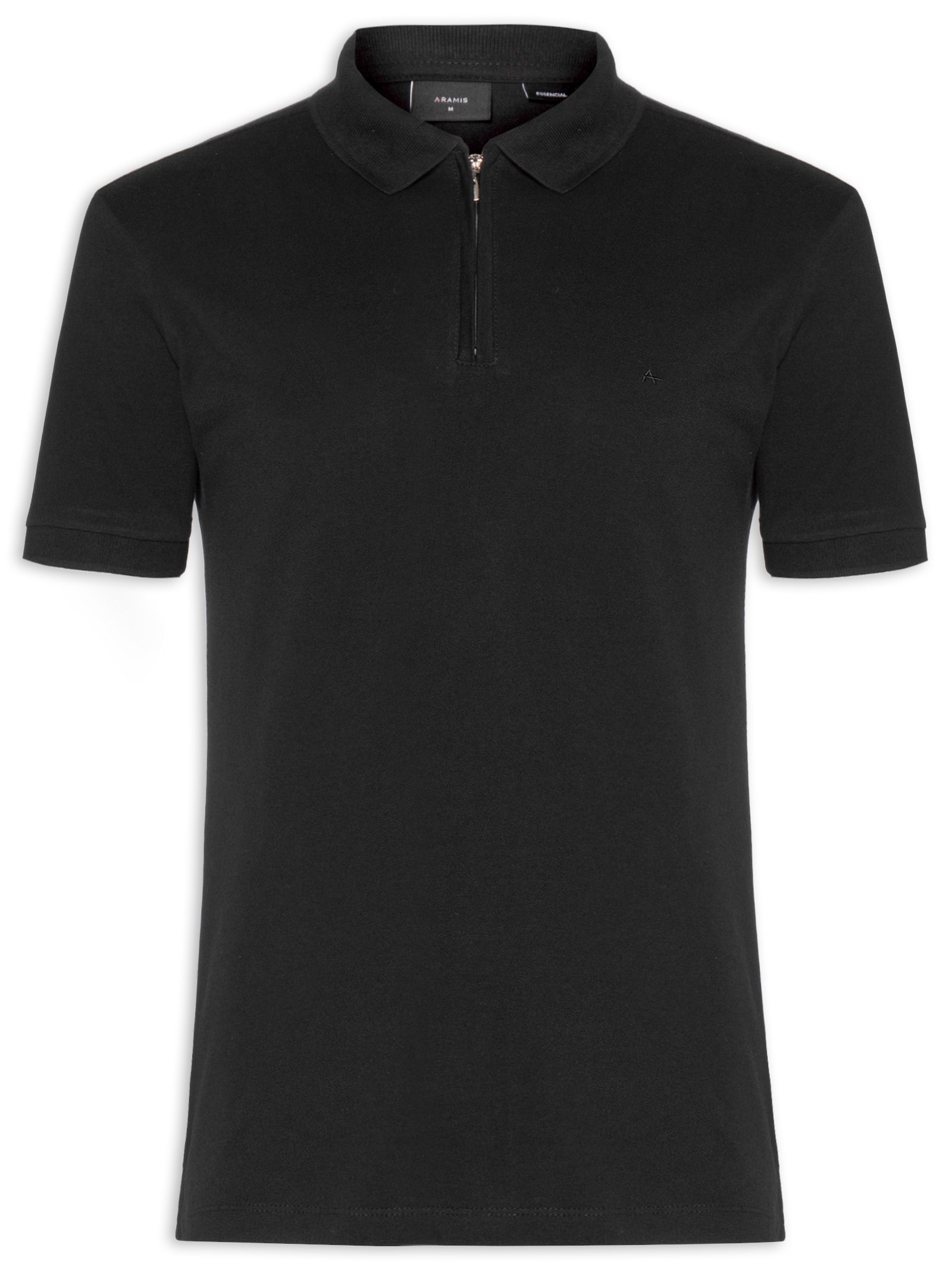 Polo Masculina Regular Fit com Zíper em Piquet Preto Aramis