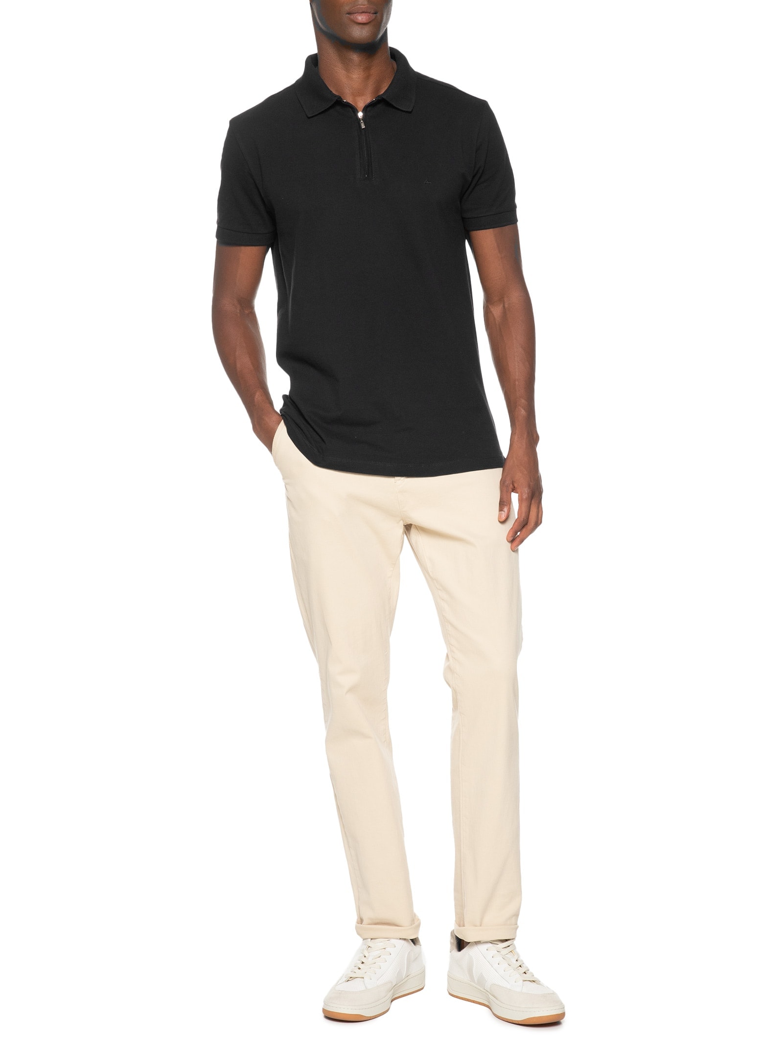 Polo Masculina Regular Fit com Zíper em Piquet Preto Aramis