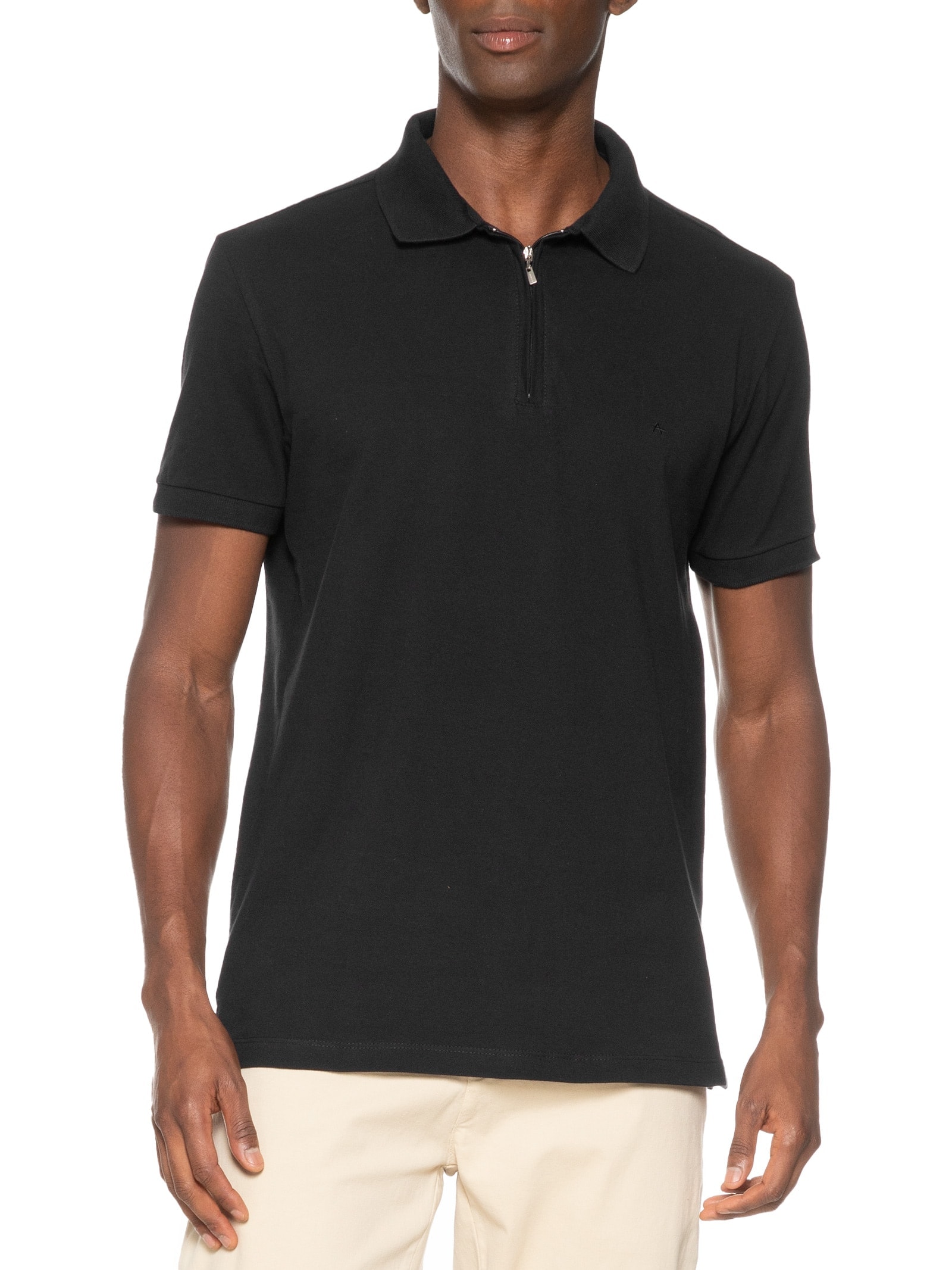 Polo Masculina Regular Fit com Zíper em Piquet Preto Aramis