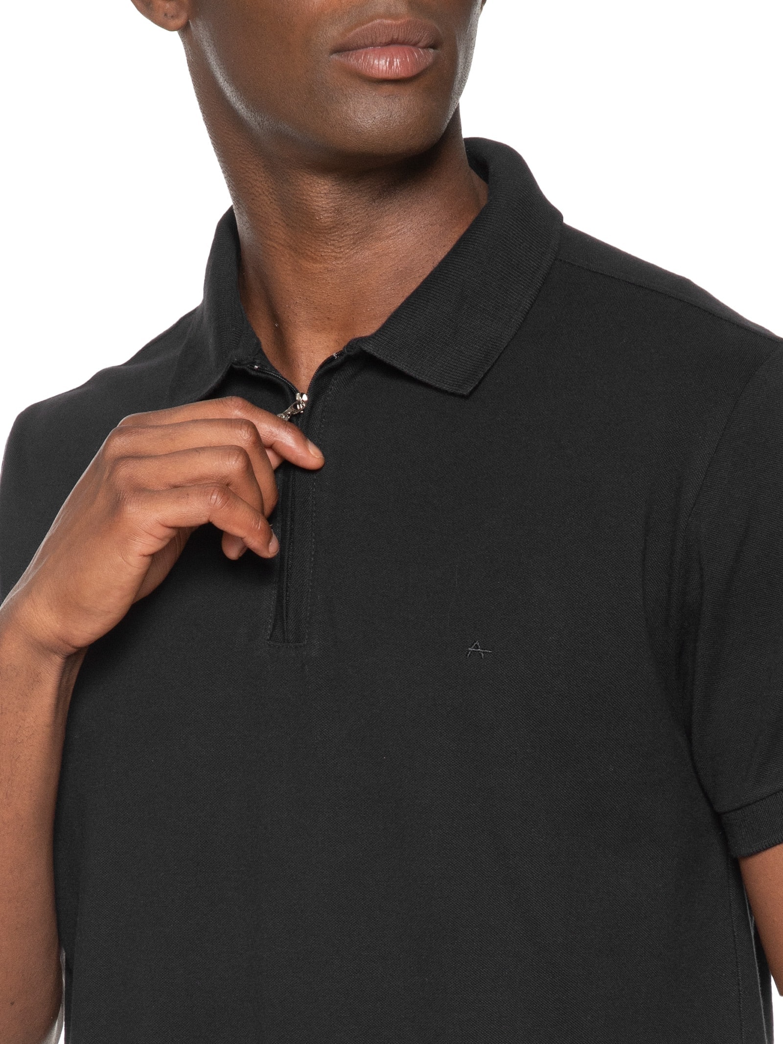 Polo Masculina Regular Fit com Zíper em Piquet Preto Aramis