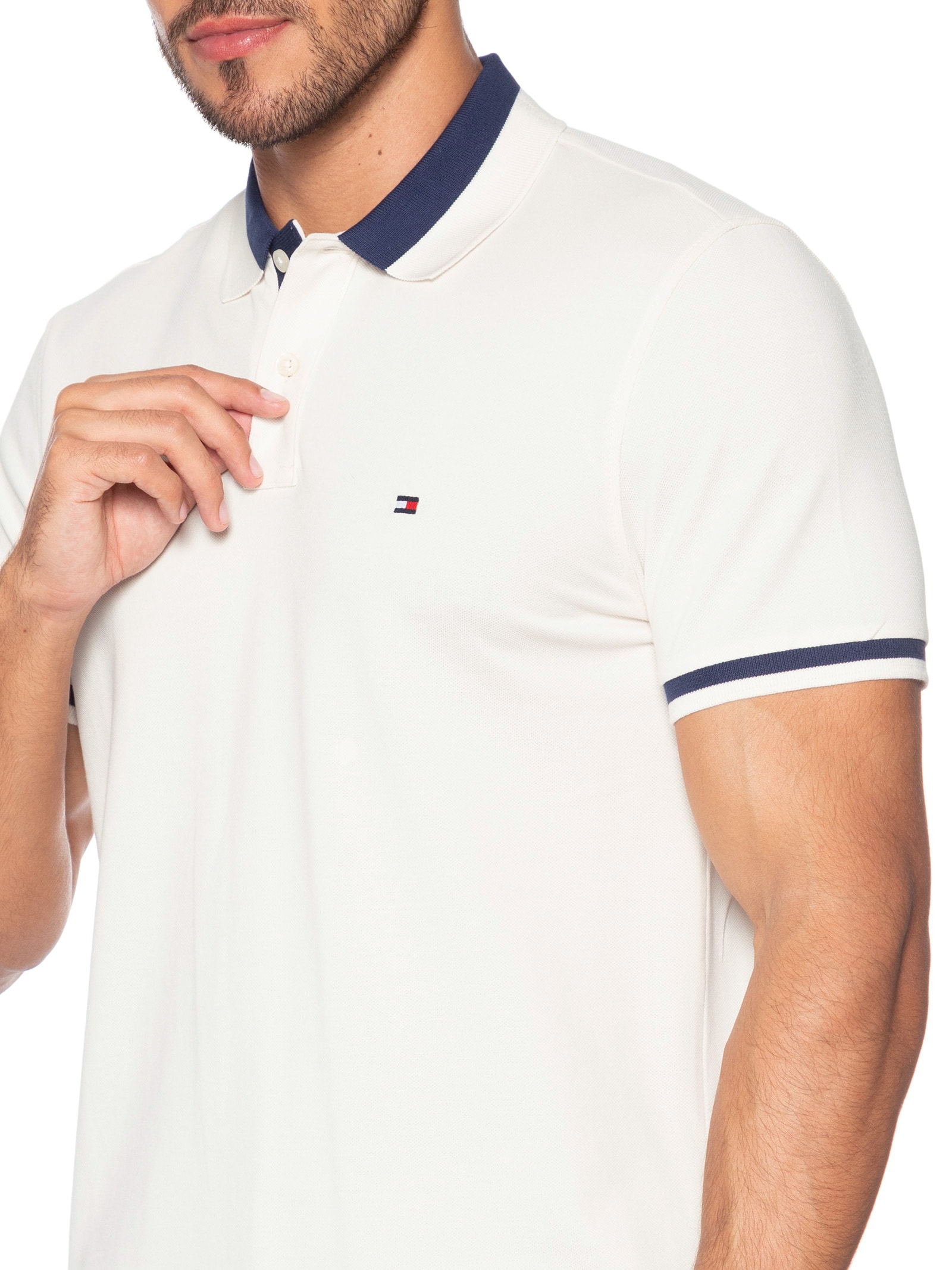 Polo Masculina Regular Fit Detalhe Contrastante Off White Tommy Hilfiger