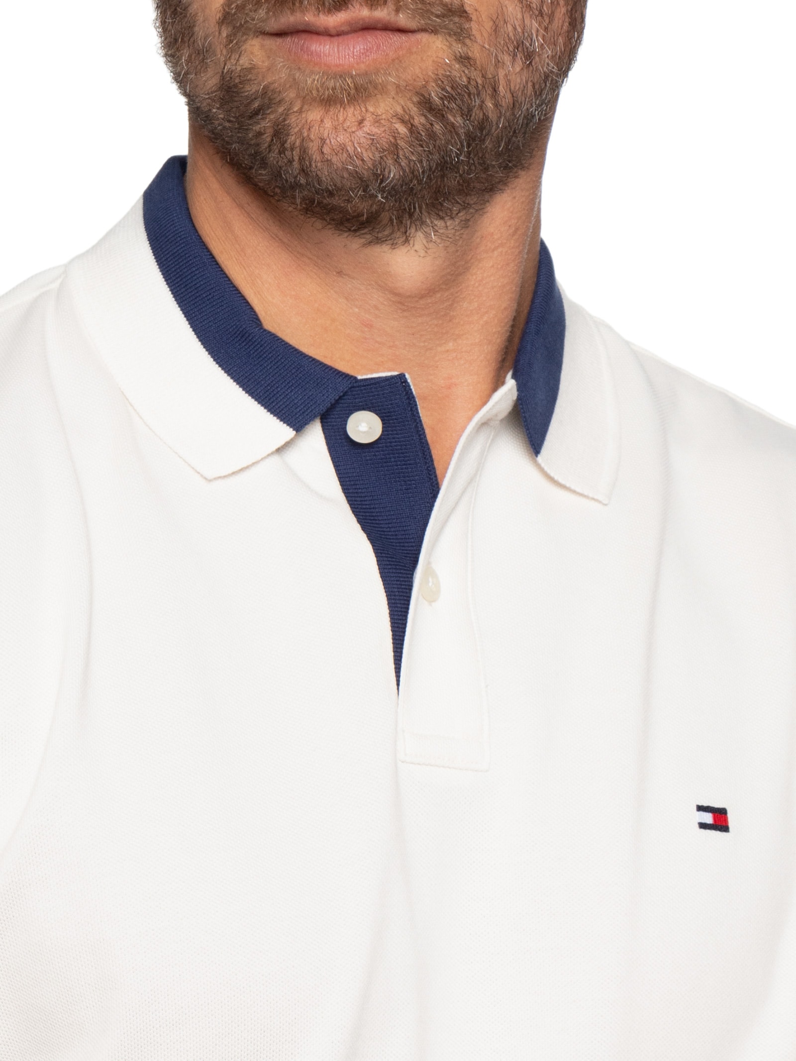 Polo Masculina Regular Fit Detalhe Contrastante Off White Tommy Hilfiger
