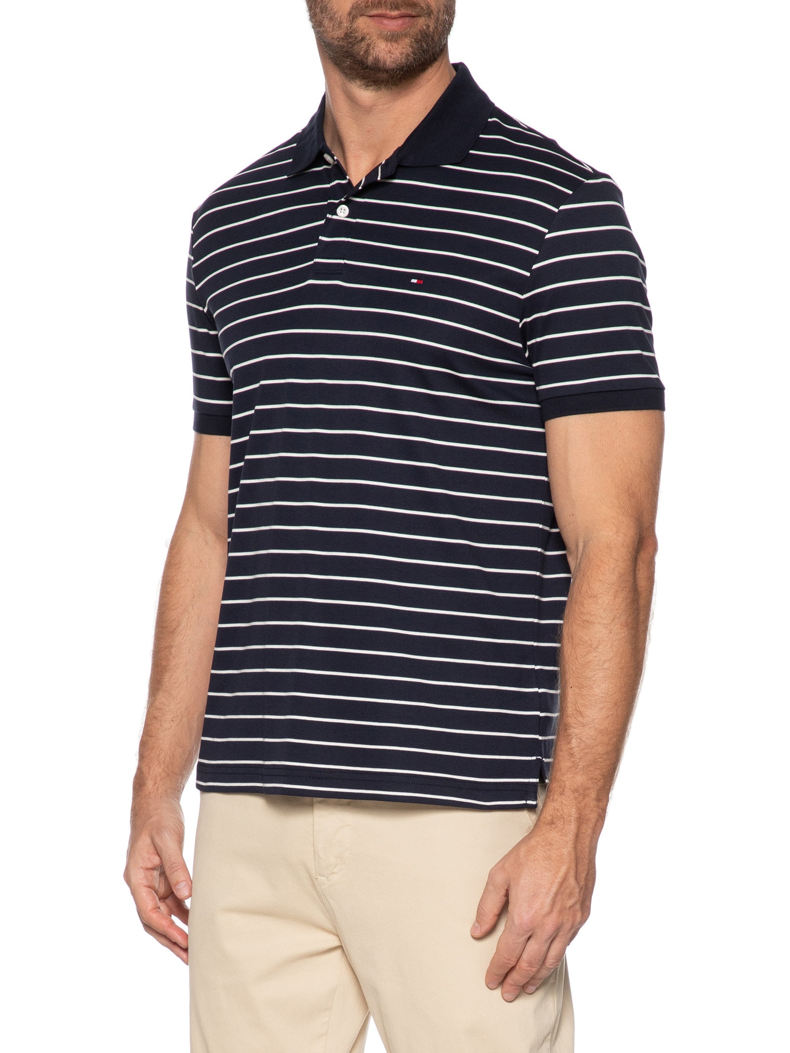 Polo Masculina Regular Fit Em Algodão Bci Azul Tommy Hilfiger