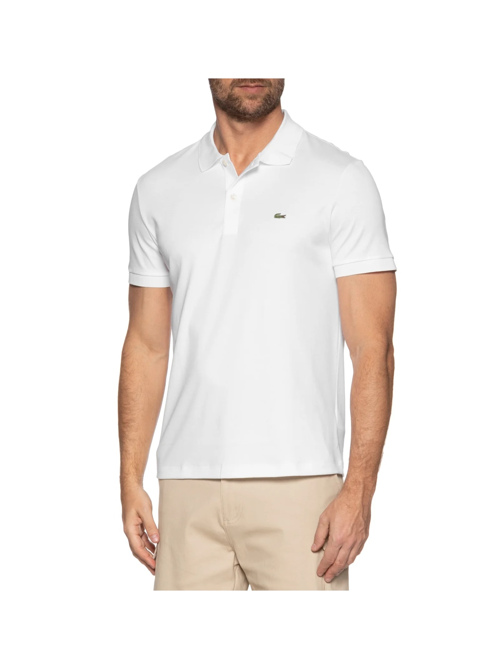 Polo Masculina Regular Fit Em Algodão Pima Branco Lacoste