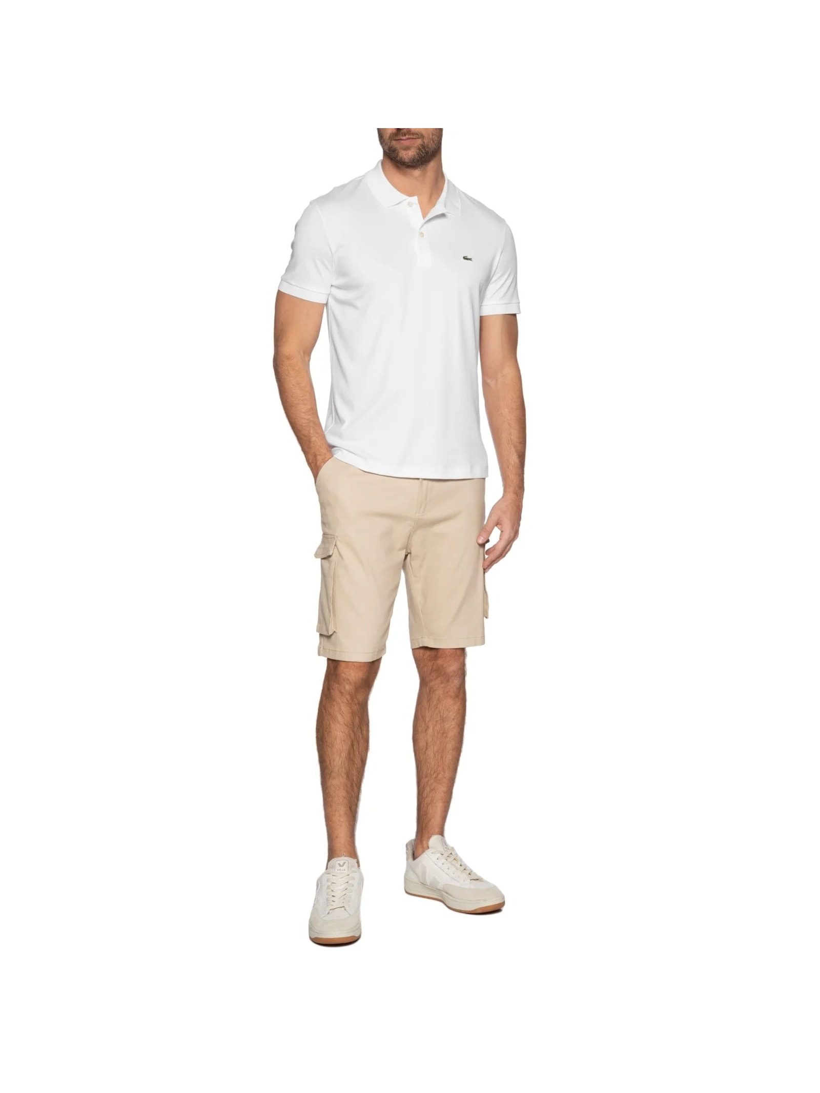 Polo Masculina Regular Fit Em Algodão Pima Branco Lacoste