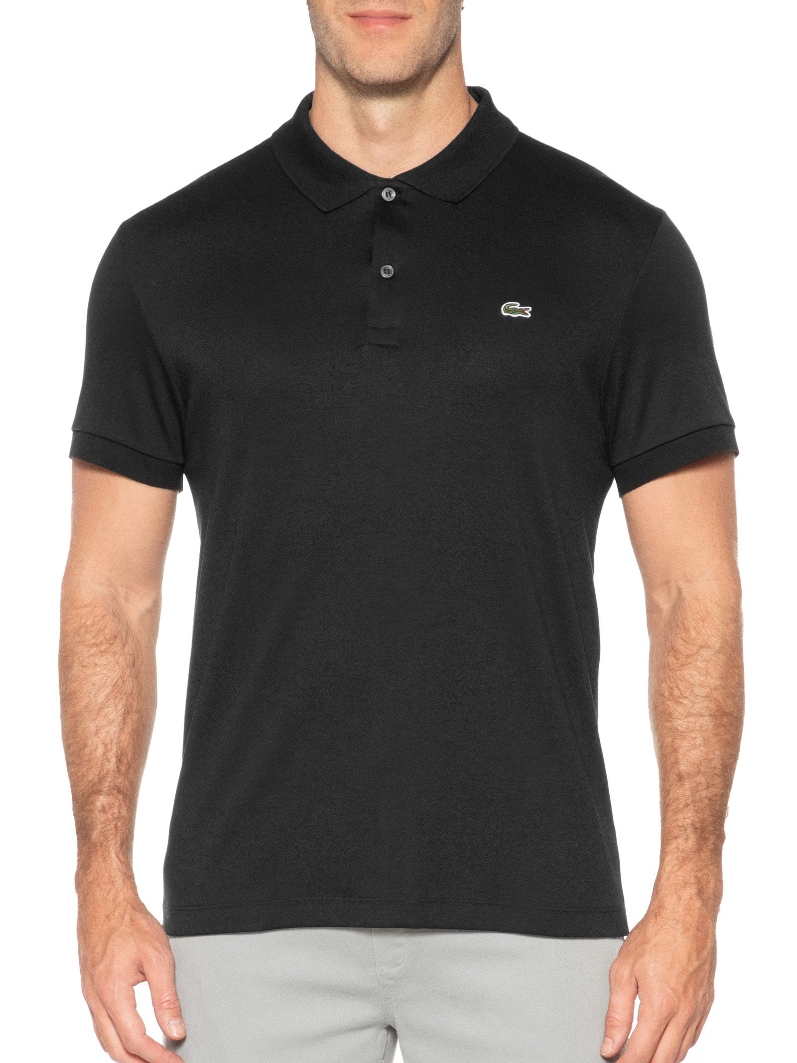 Polo Masculina Regular Fit Em Algodão Pima Preto Lacoste