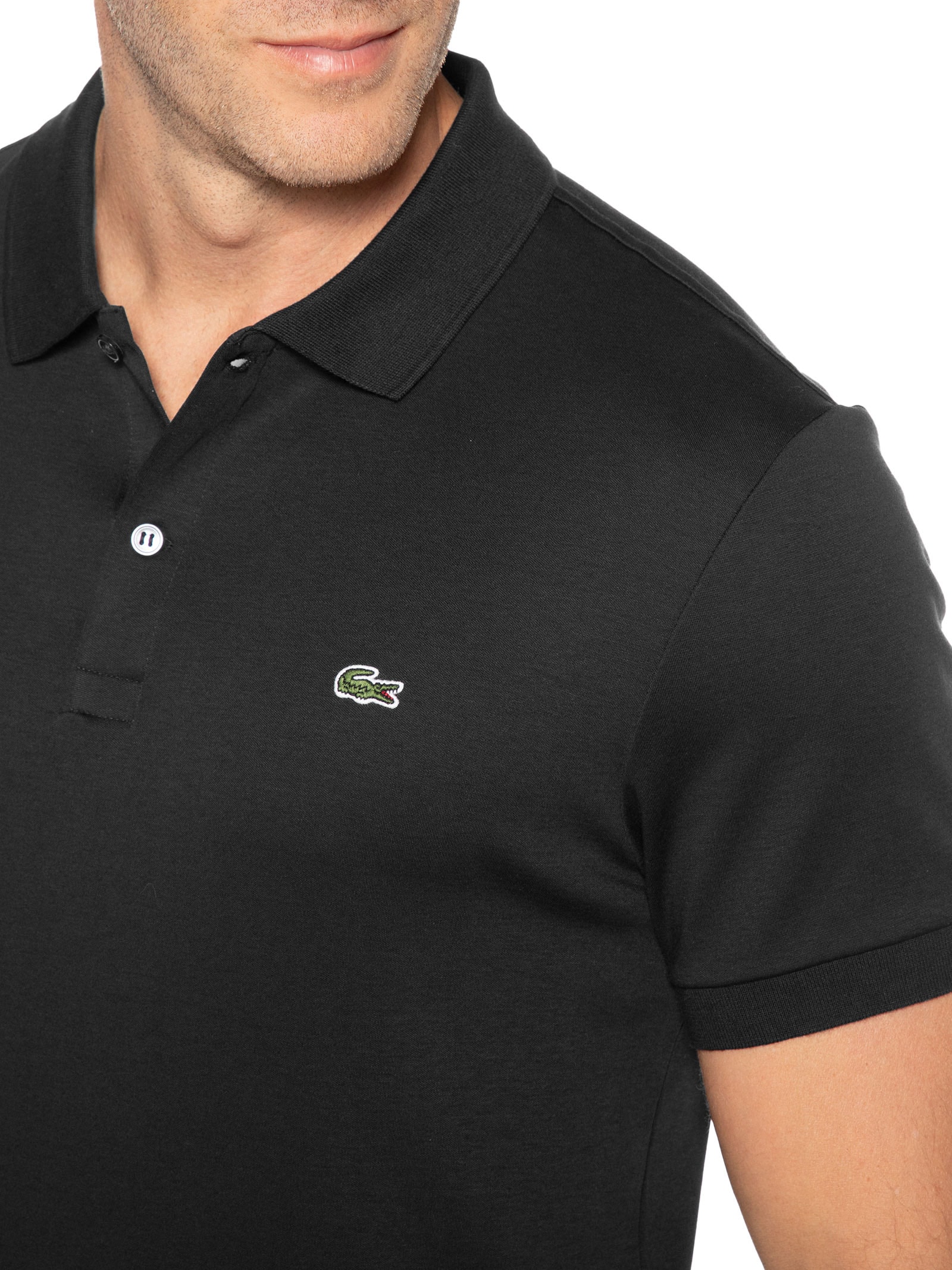 Polo Masculina Regular Fit Em Algodão Pima Preto Lacoste