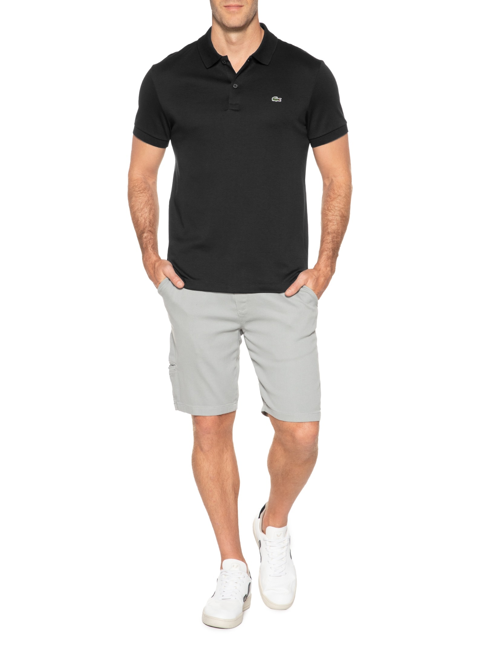 Pólo Masculina Regular Fit Em Algodão Pima Preto Lacoste