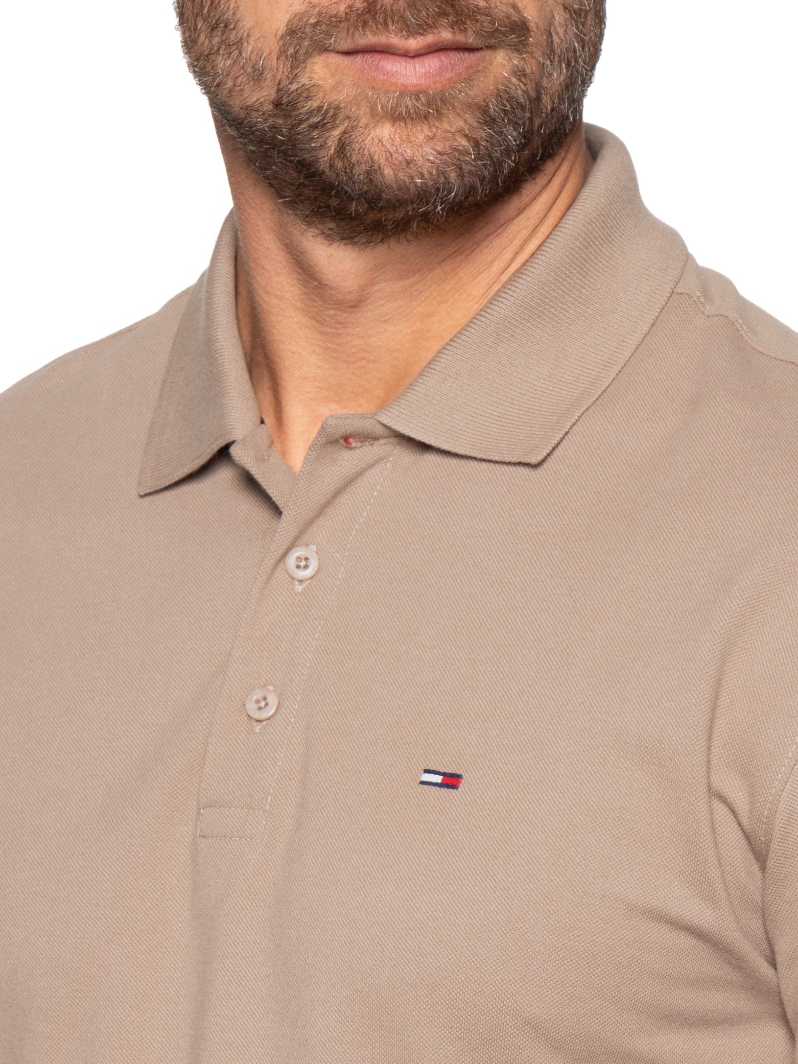Polo Masculina Regular Fit em Pique  Bege Tommy Jeans