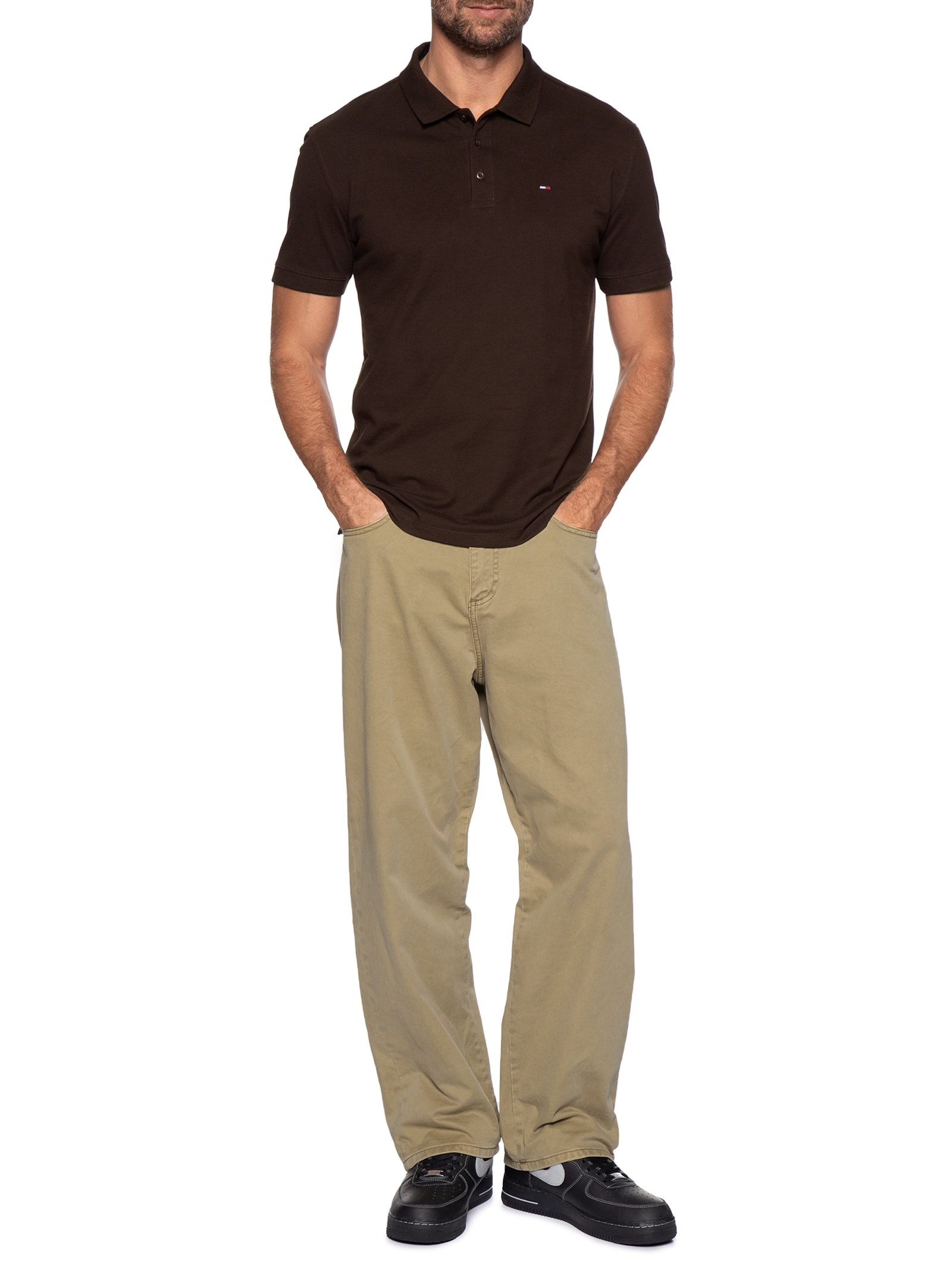 Polo Masculina Regular Fit em Pique Marrom Tommy Jeans