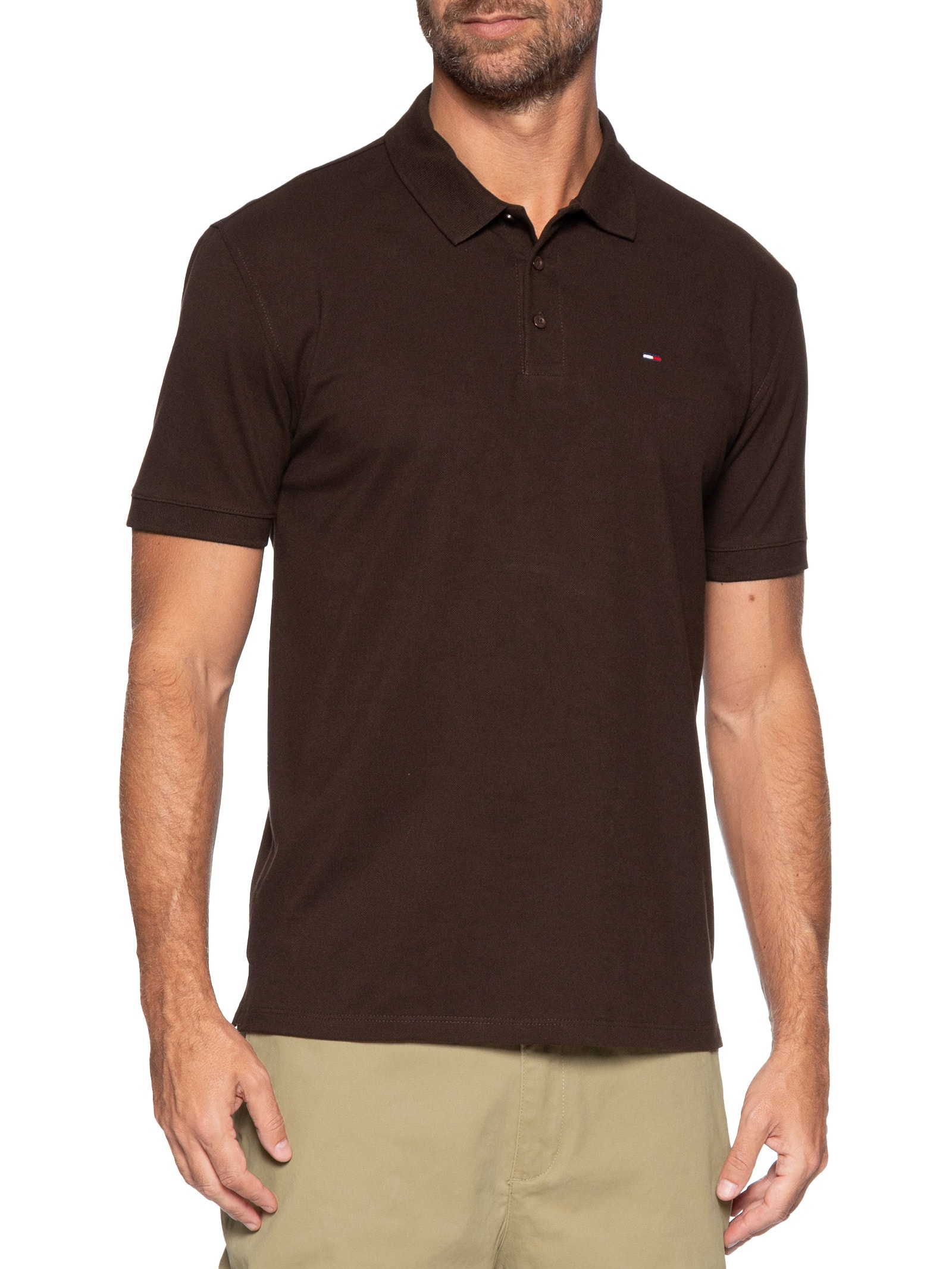 Polo Masculina Regular Fit em Pique Marrom Tommy Jeans