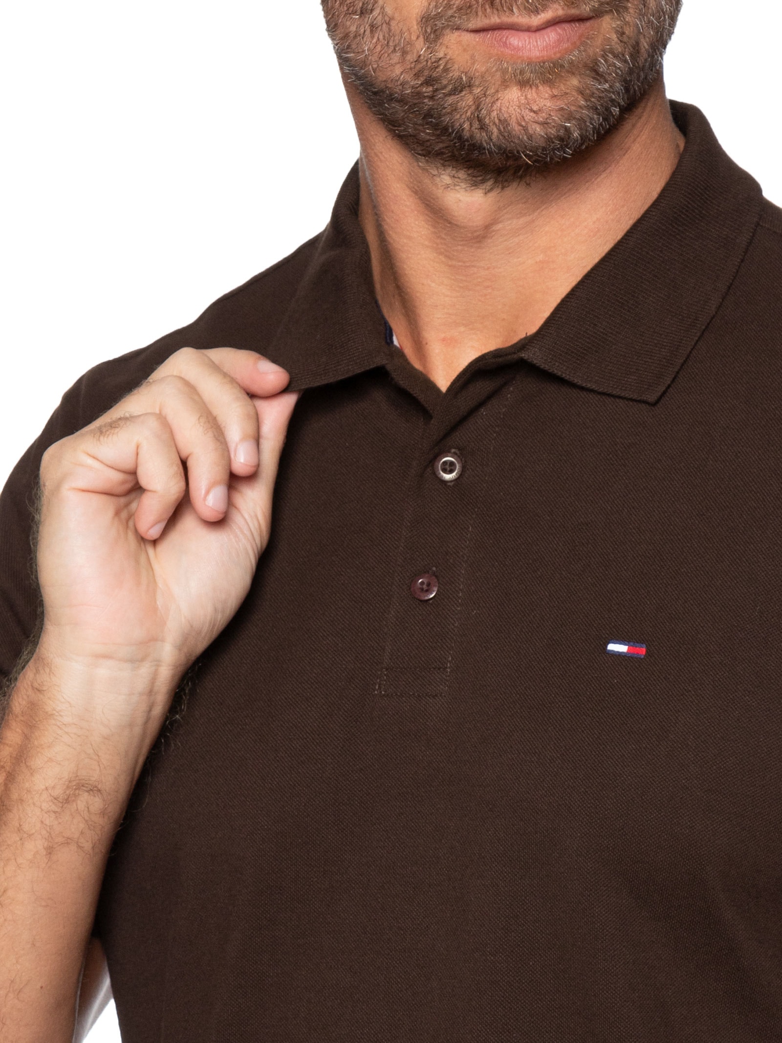 Polo Masculina Regular Fit em Pique Marrom Tommy Jeans