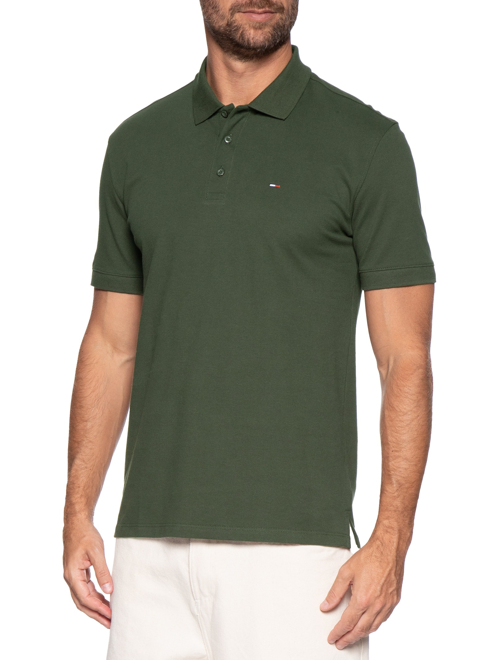 Polo Masculina Regular Fit em Pique Verde Tommy Jeans