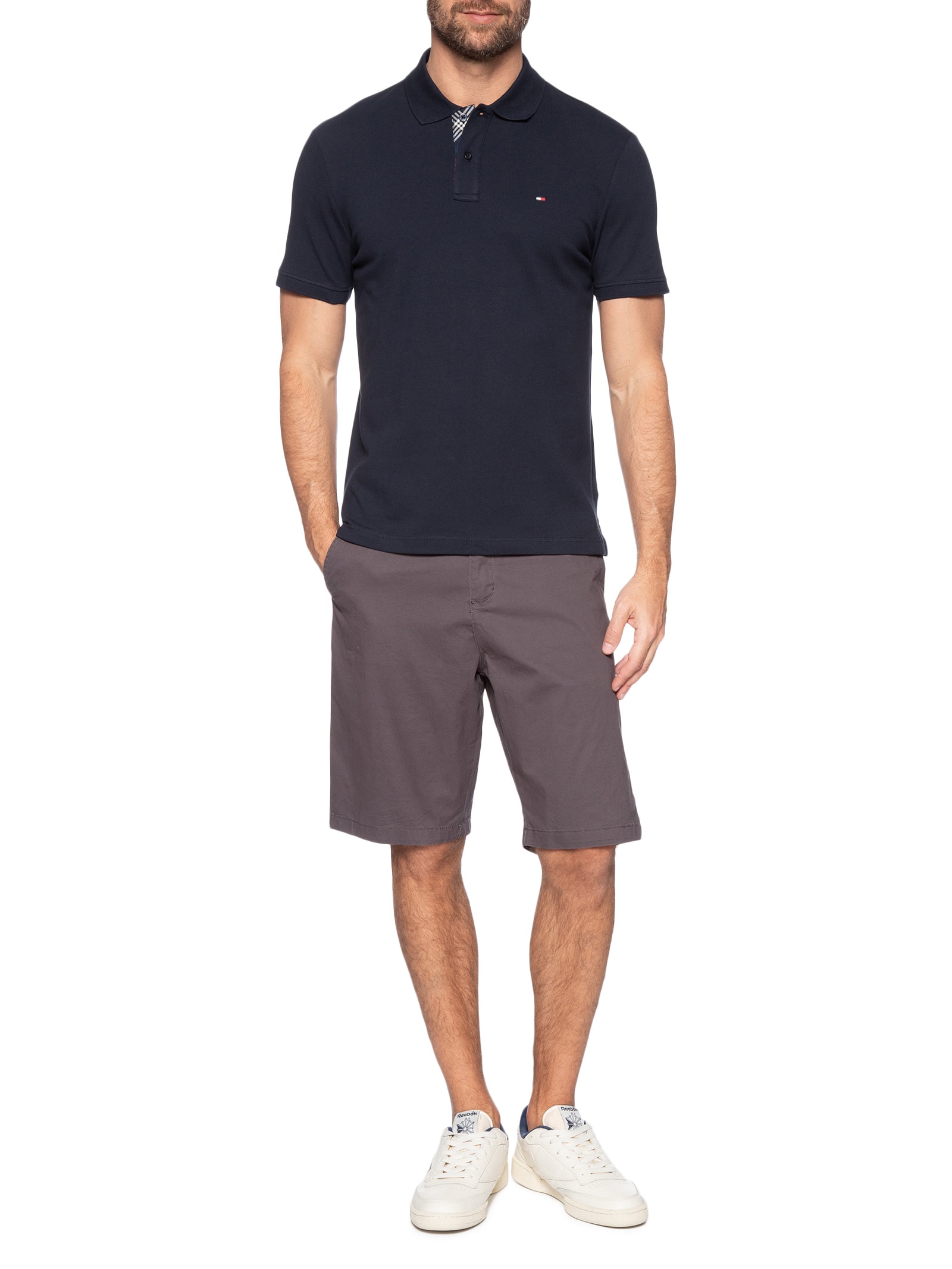 Polo Masculina Regular Fit Em Piquet Placket Interest Azul Tommy Hilfiger