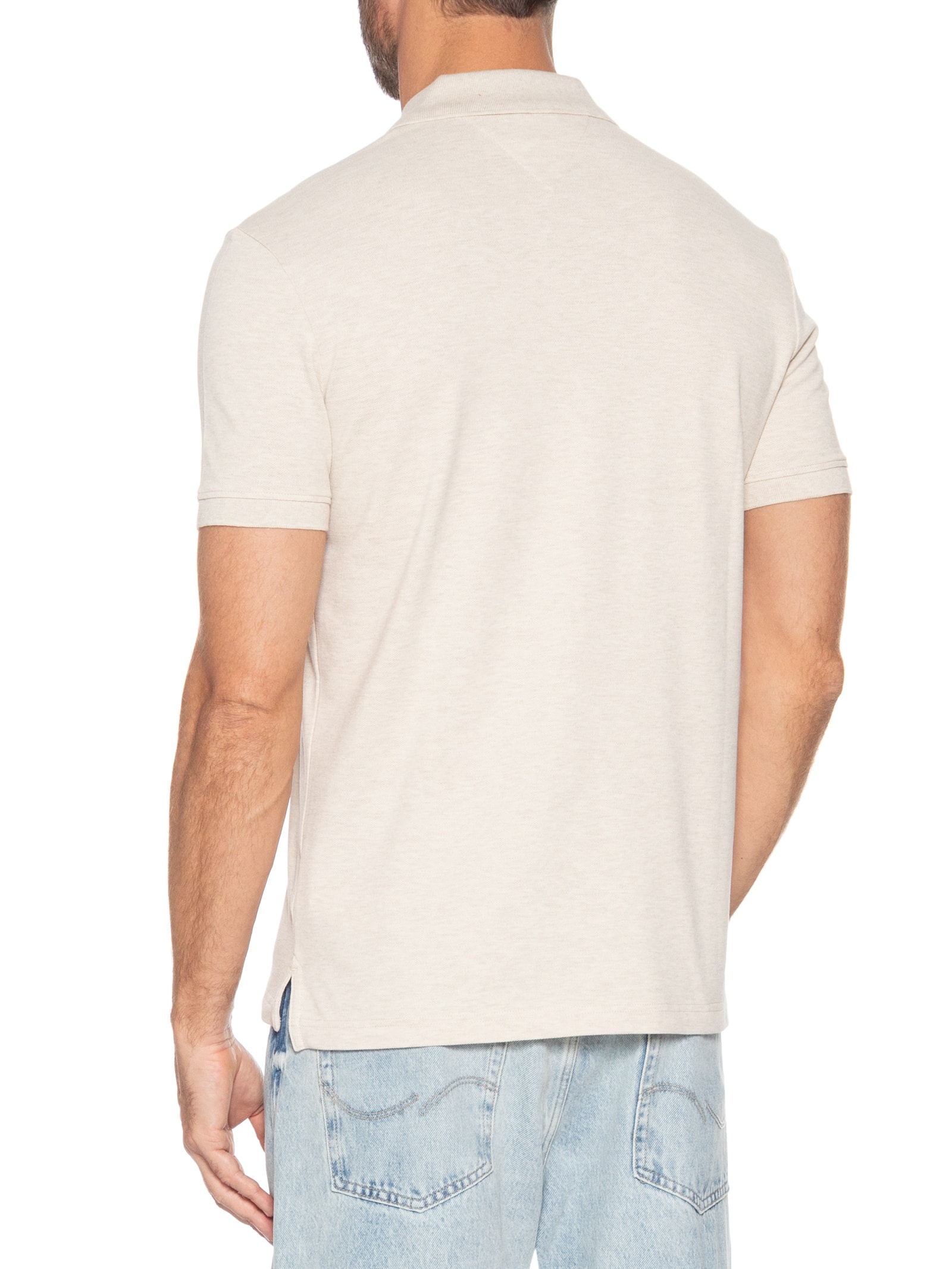 Polo Masculina Regular Fit Em Piquet Placket Interest Bege Tommy Hilfiger