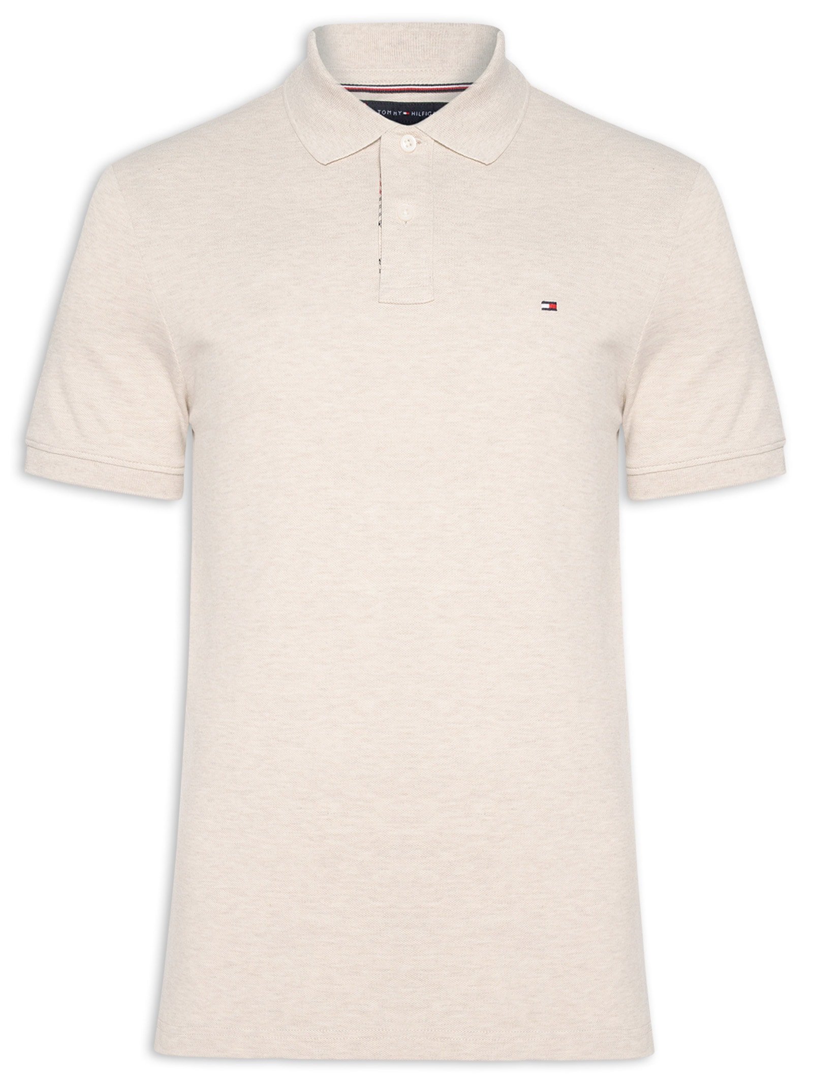 Polo Masculina Regular Fit Em Piquet Placket Interest Bege Tommy Hilfiger