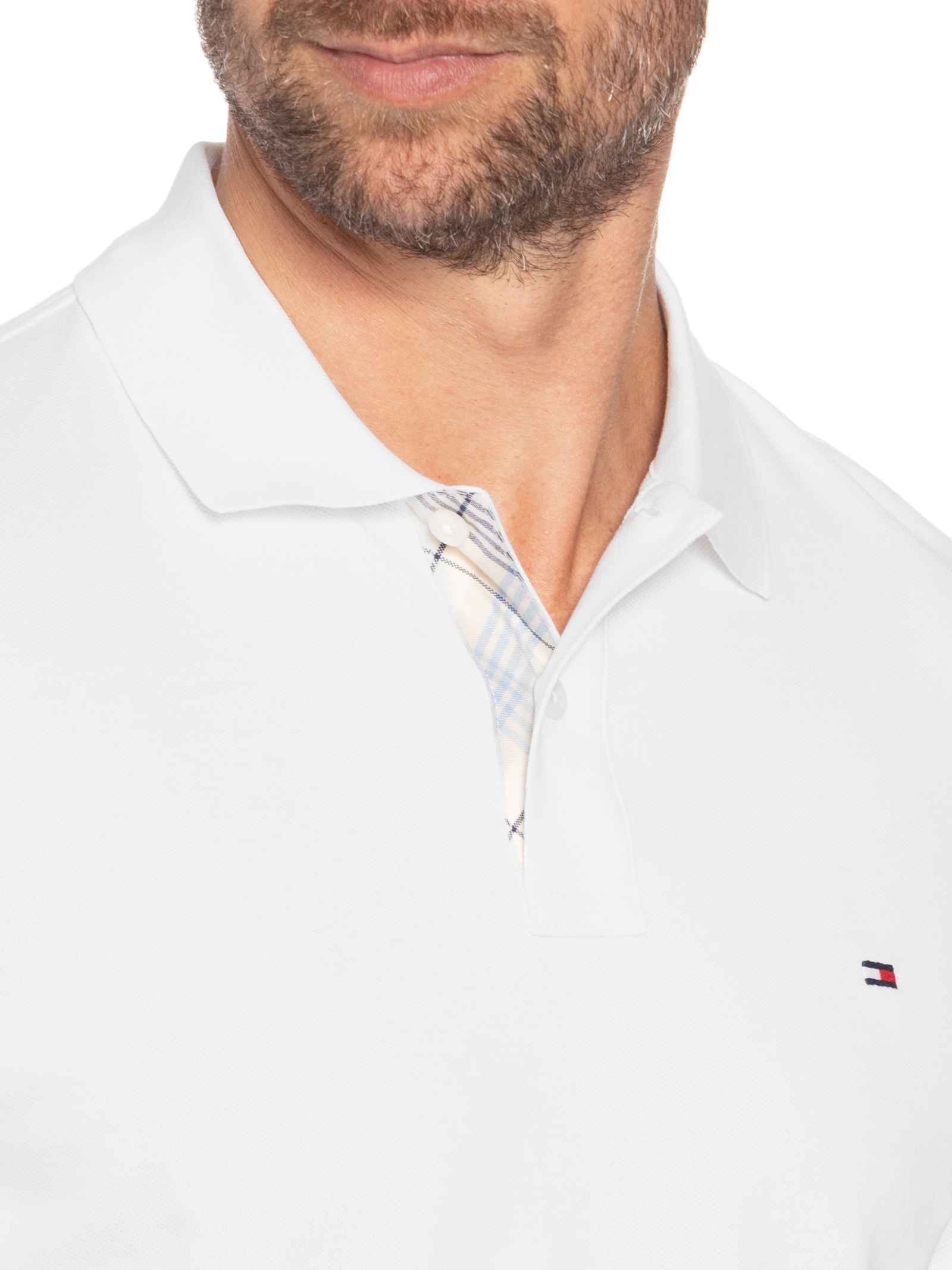 Polo Masculina Regular Fit Em Piquet Placket Interest Branco Tommy Hilfiger