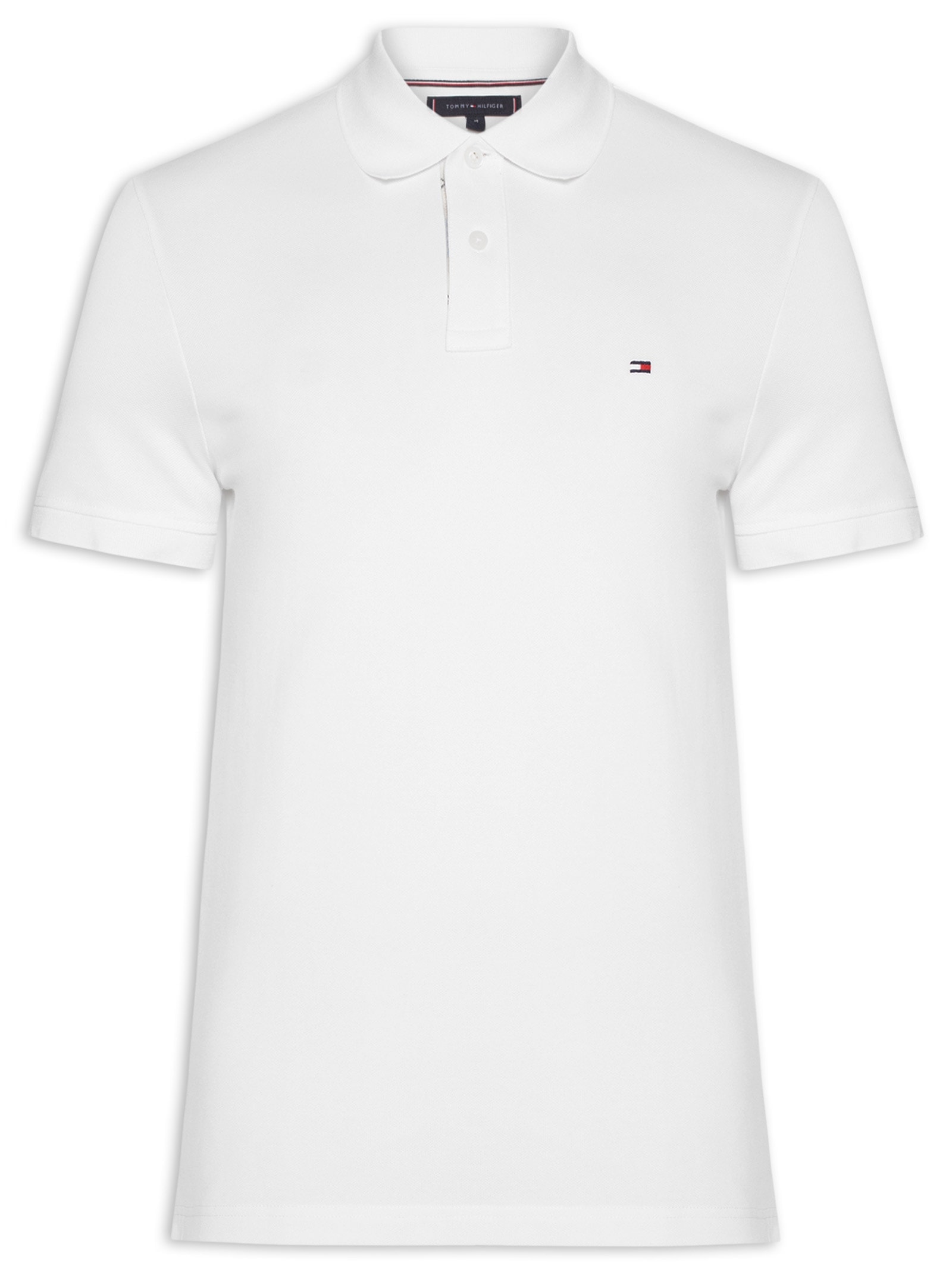 Polo Masculina Regular Fit Em Piquet Placket Interest Branco Tommy Hilfiger