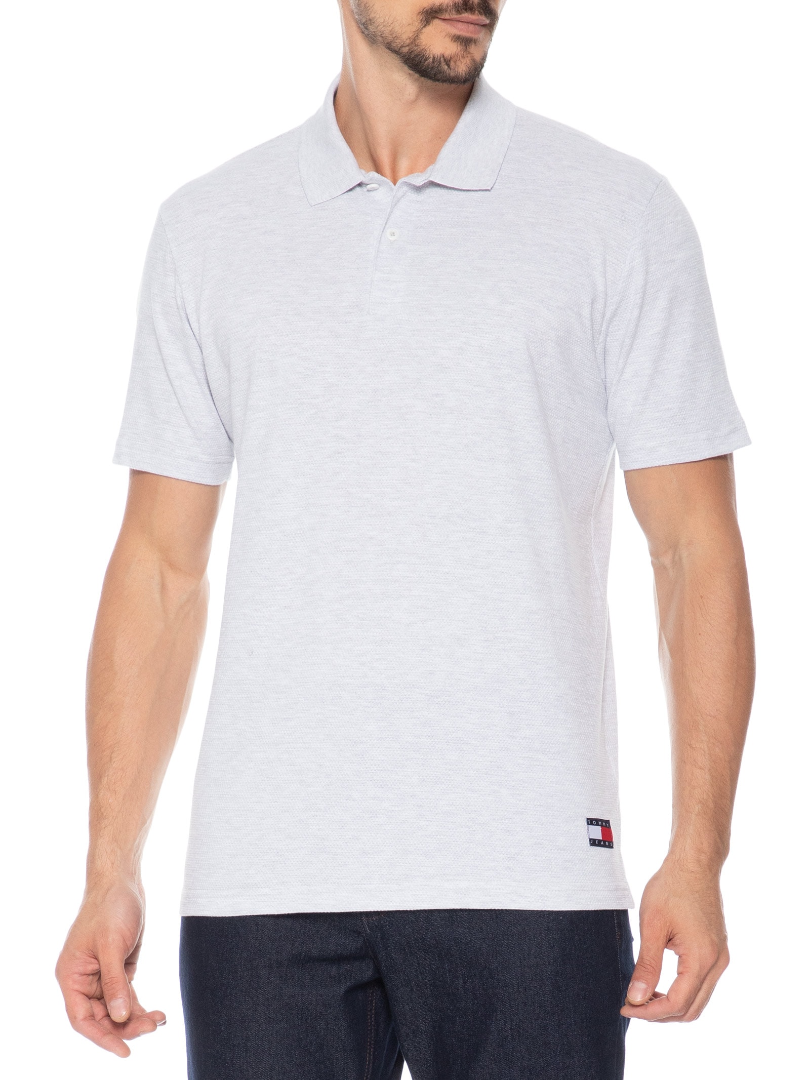 Polo Masculina Regular Fit em Waffle Cinza Tommy Jeans