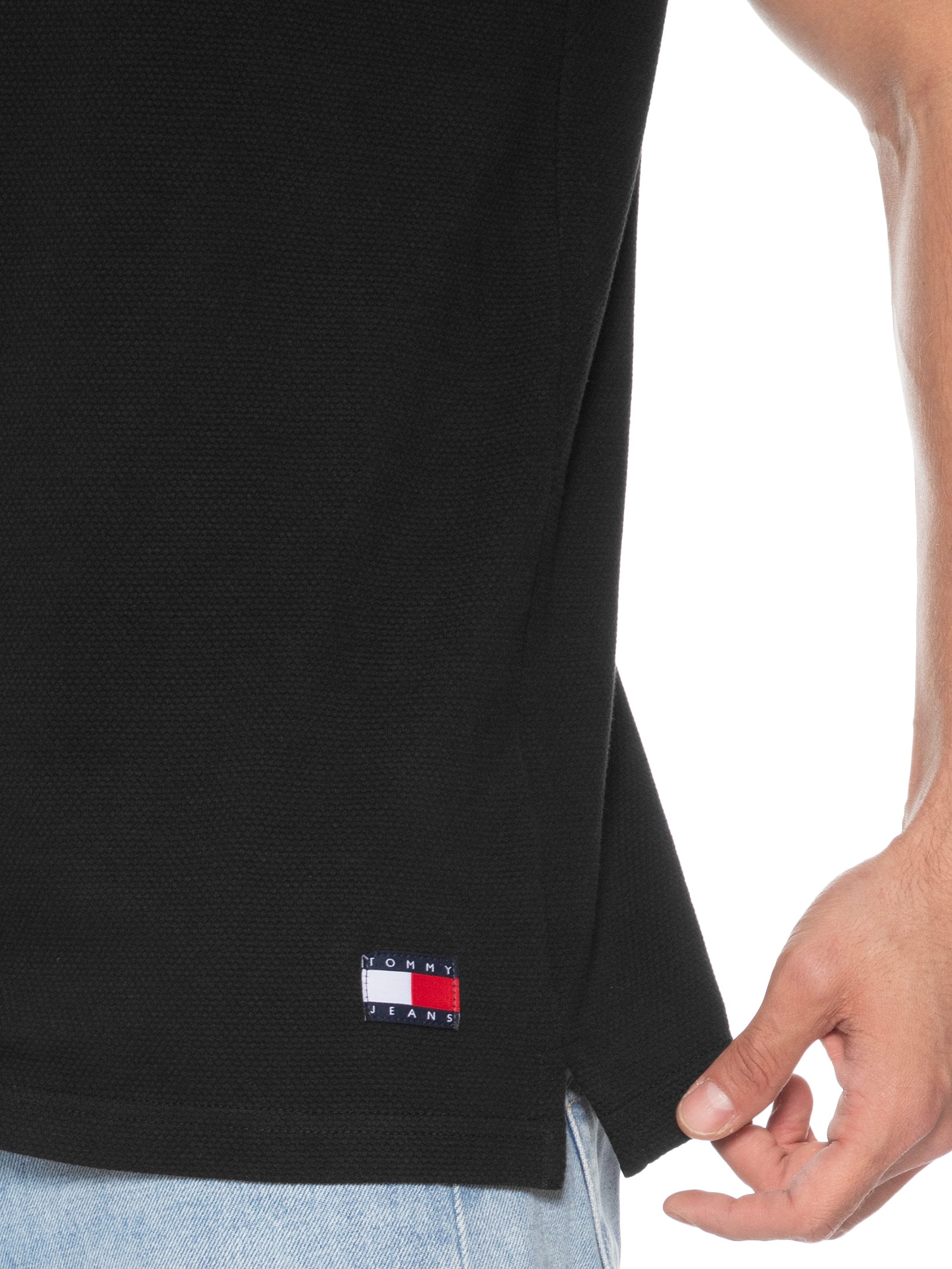 Polo Masculina Regular Fit em Waffle – Preto Tommy Jeans