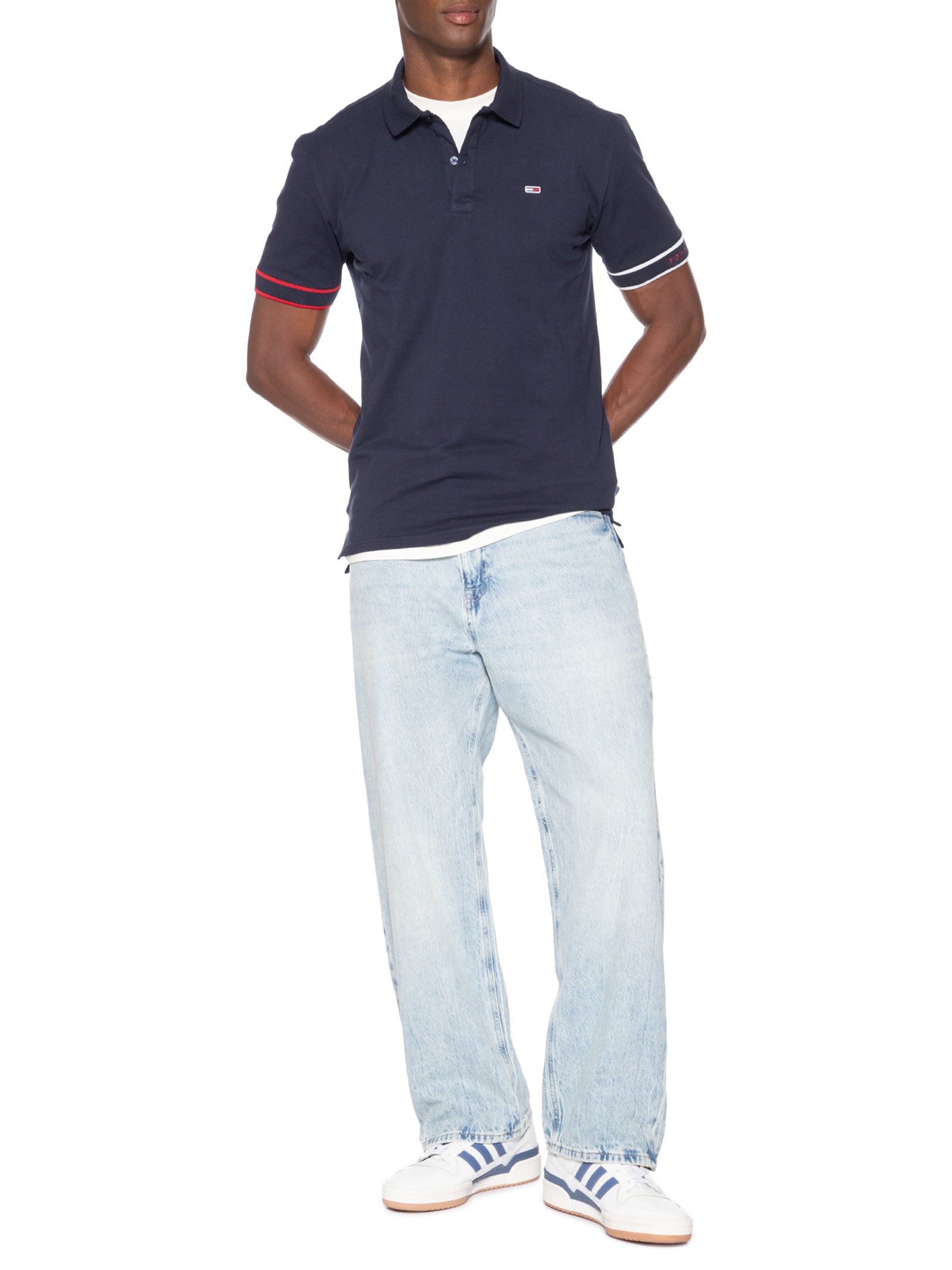 Polo Masculina Regular Fit Flag Cuff Azul Tommy Jeans