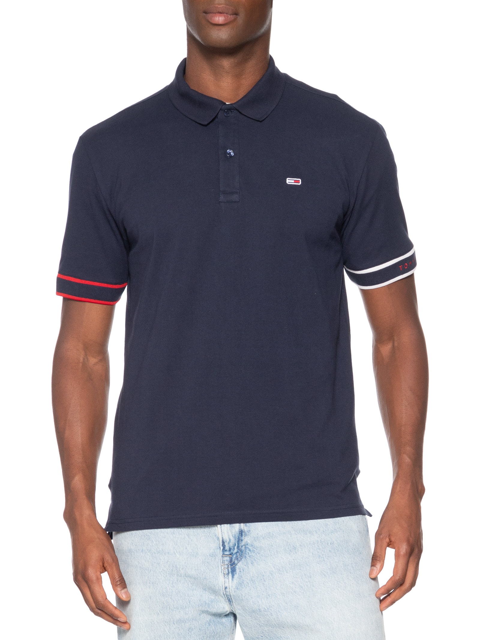 Polo Masculina Regular Fit Flag Cuff Azul Tommy Jeans