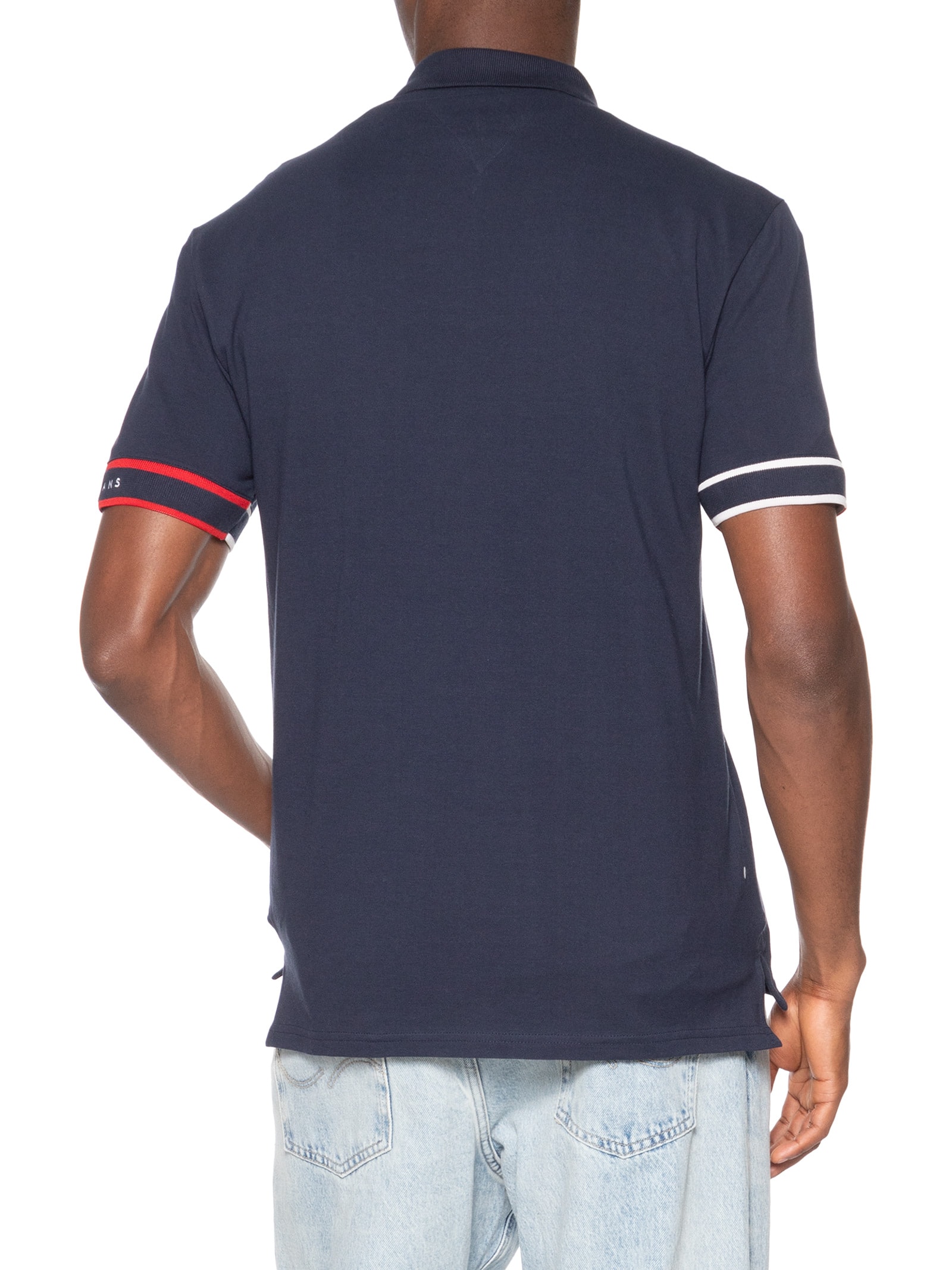 Polo Masculina Regular Fit Flag Cuff Azul Tommy Jeans