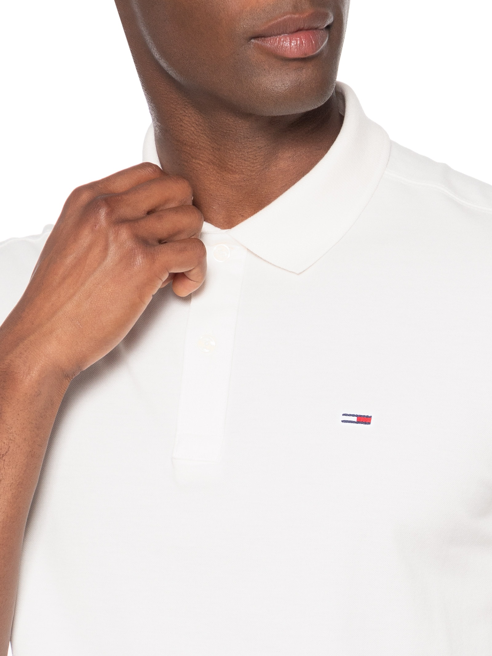 Polo Masculina Regular Fit Flag Cuff Branco Tommy Jeans