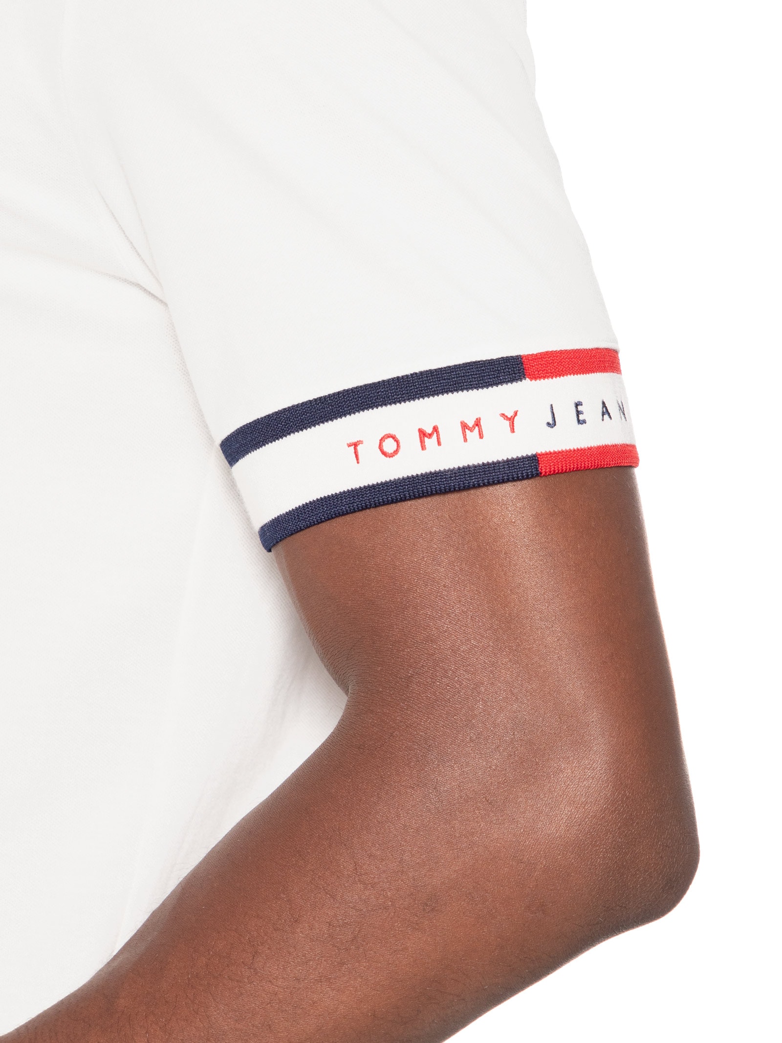 Polo Masculina Regular Fit Flag Cuff Branco Tommy Jeans