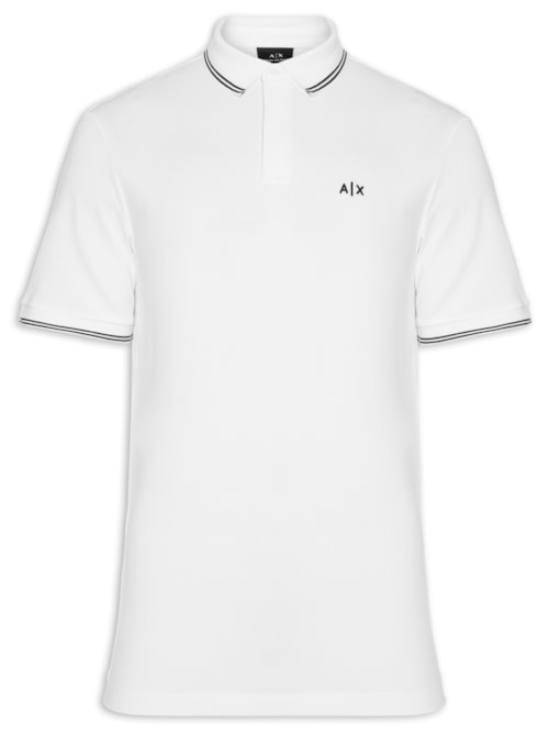 Polo Masculina Regular Fit Friso Contrastante – Branco