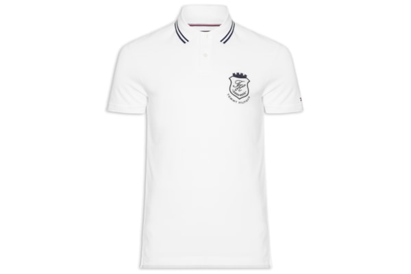 Polo Masculina Regular Fit Gola Friso Duplo e Brasão – Branco