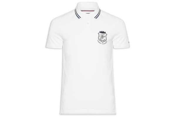 Polo Masculina Regular Fit Gola Friso Duplo e Brasão – Branco