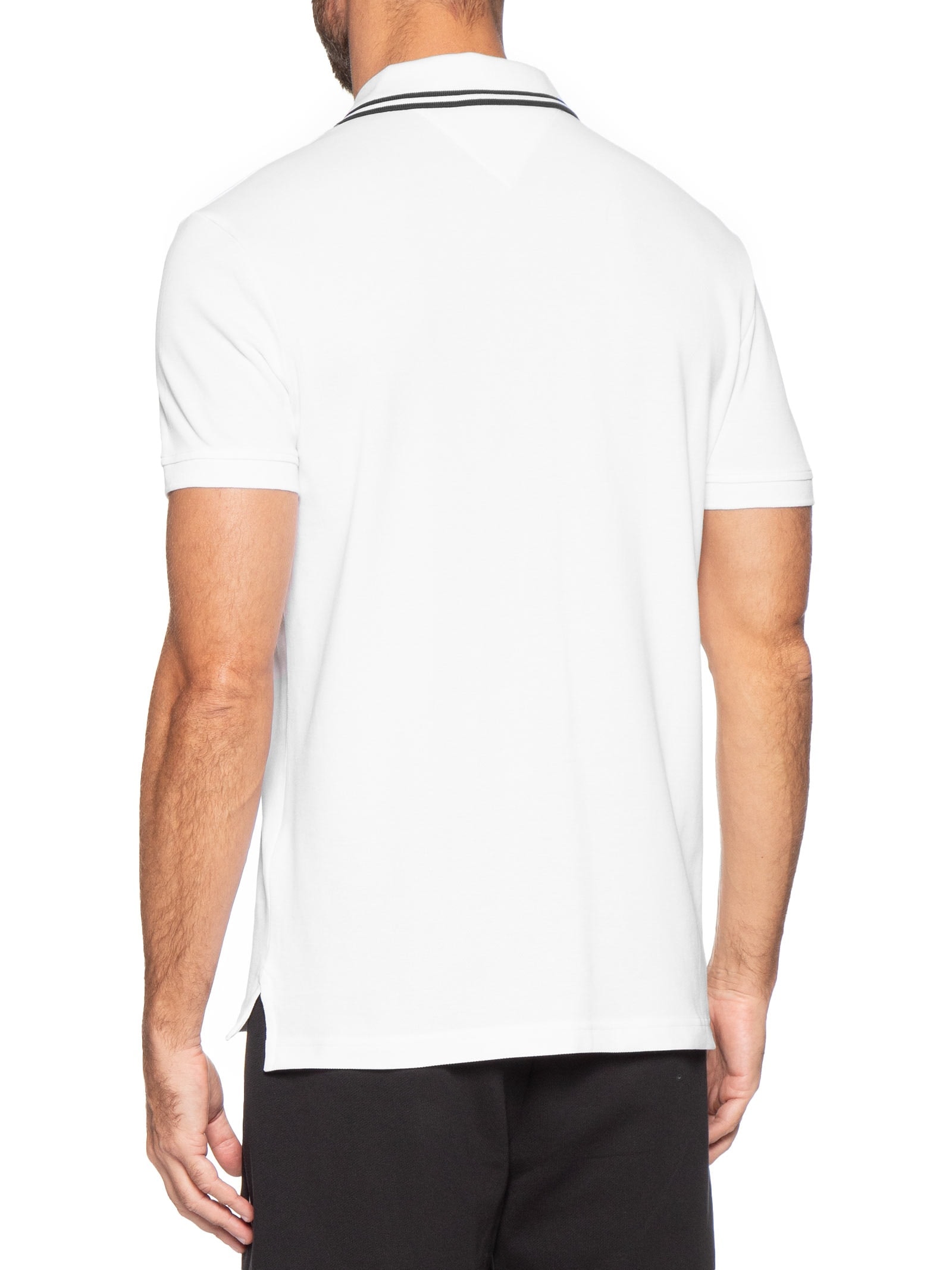 Polo Masculina Regular Fit Gola Friso Duplo e Brasão – Branco Tommy Hilfiger