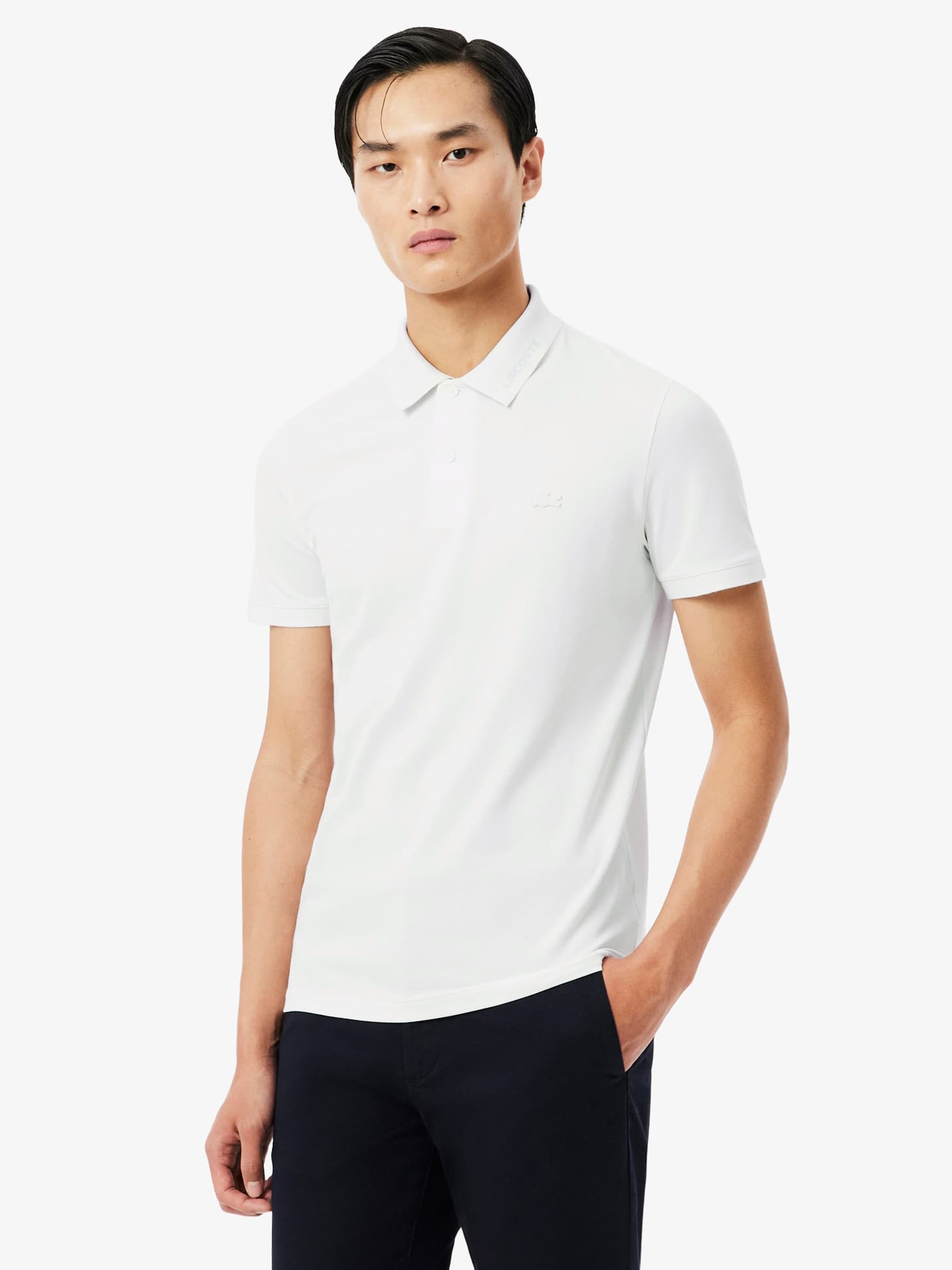 Polo Masculina Regular Fit Gola Jacquard Ultra Light Piquet Branco Lacoste