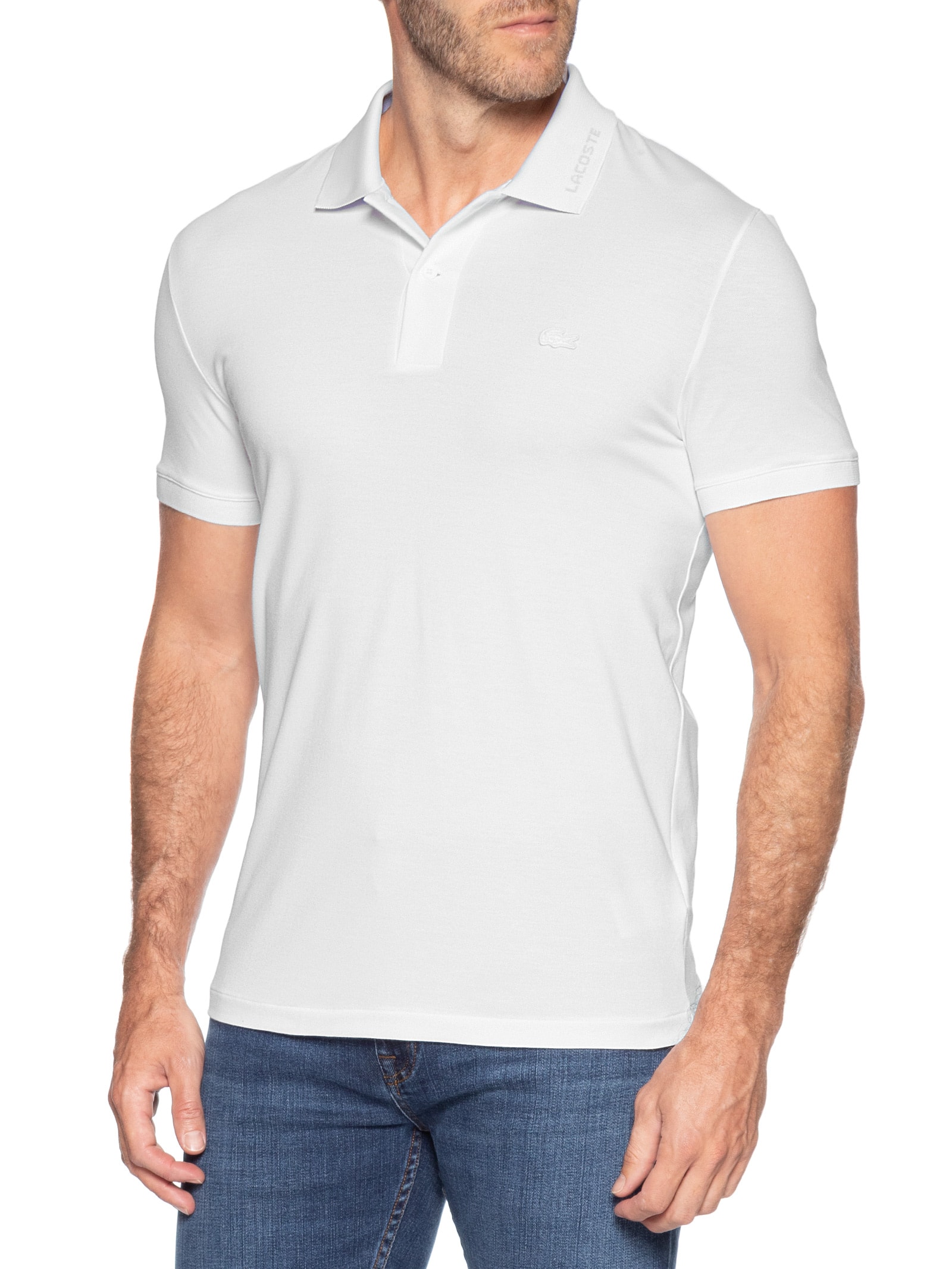 Polo Masculina Regular Fit Gola Jacquard Ultra Light Piquet Branco Lacoste