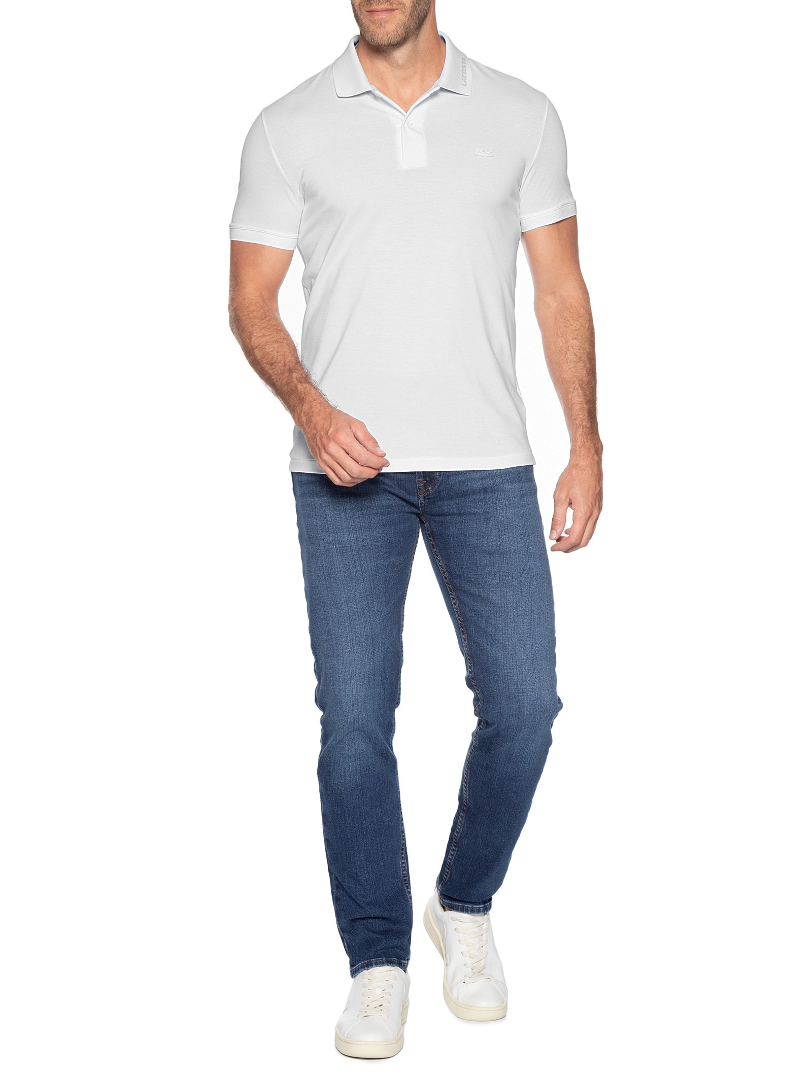 Polo Masculina Regular Fit Gola Jacquard Ultra Light Piquet Branco Lacoste