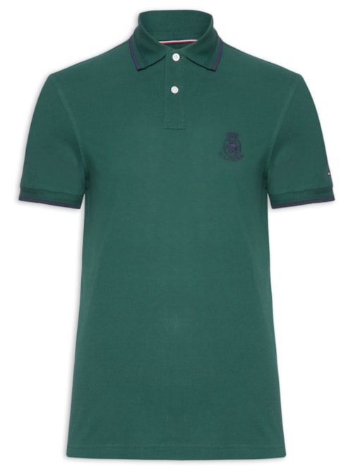Polo Masculina Regular Fit Holiday Crest Em Algodão – Verde