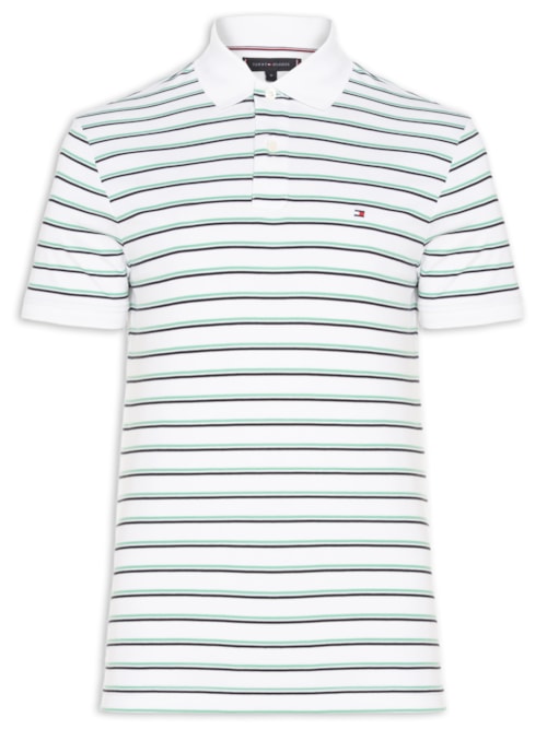 Polo Masculina Regular Fit Interlock Stripped Em Algodão – Verde