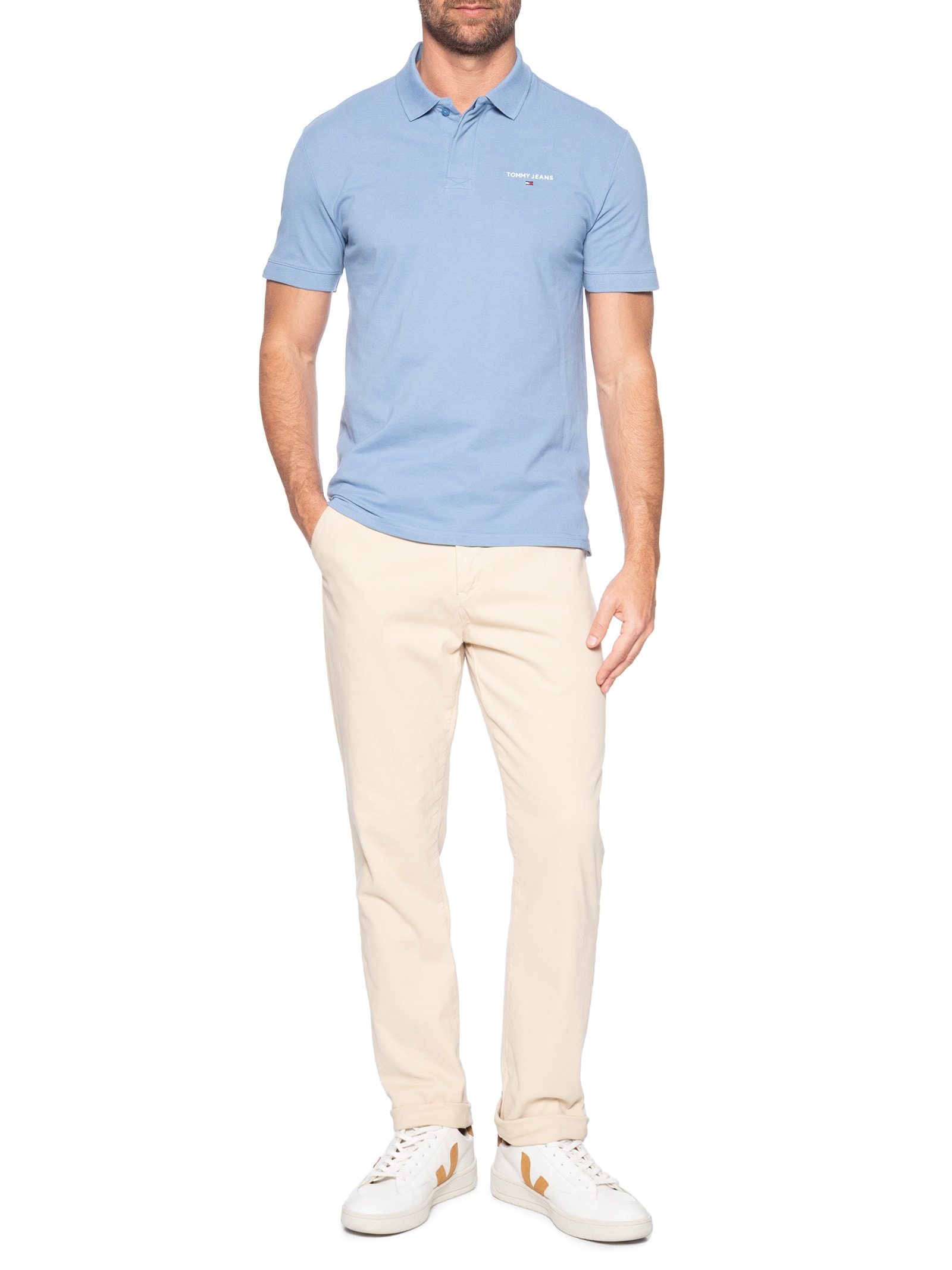 Polo Masculina Regular Fit Linear Azul Tommy Jeans