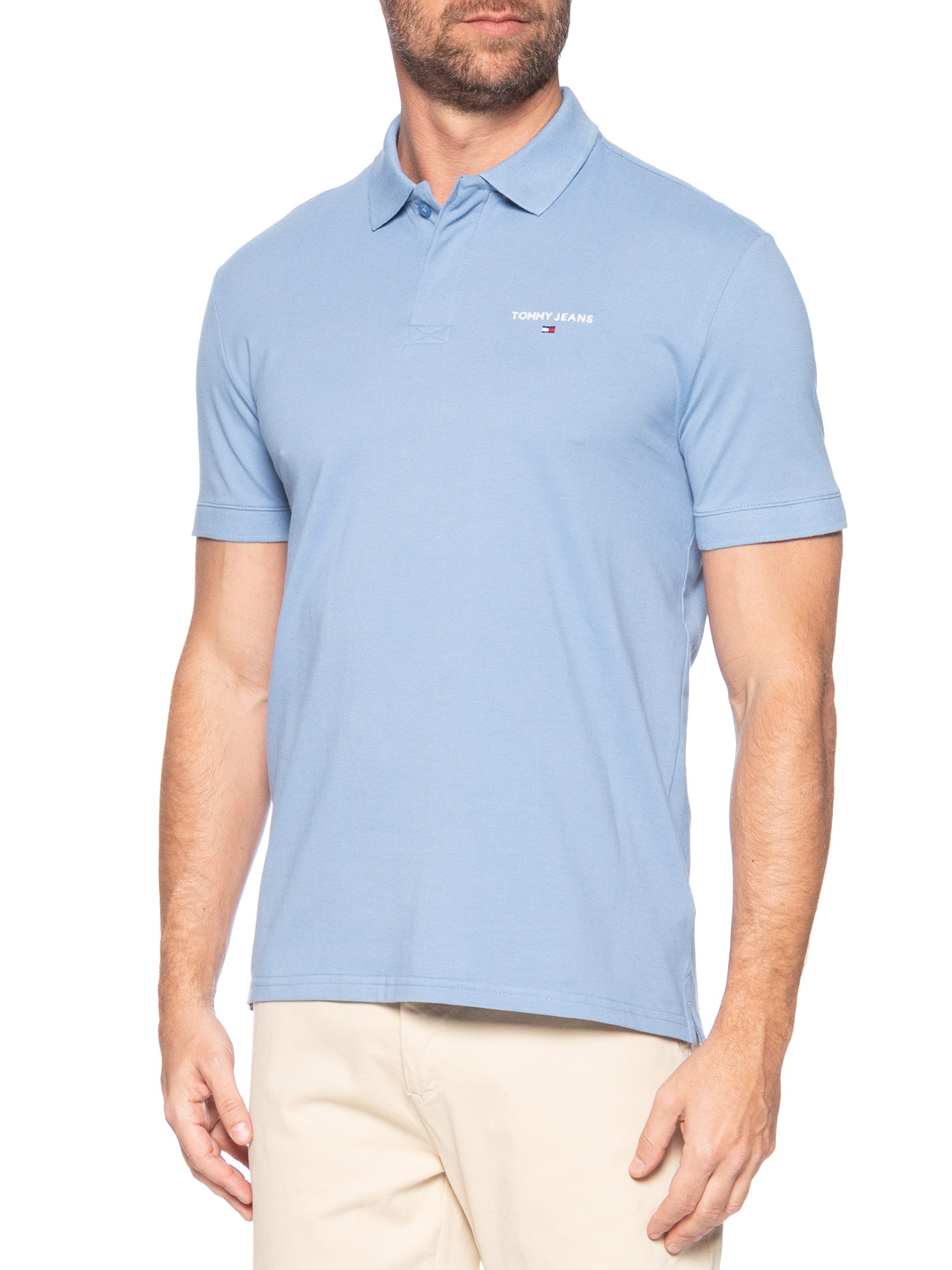 Polo Masculina Regular Fit Linear Azul Tommy Jeans