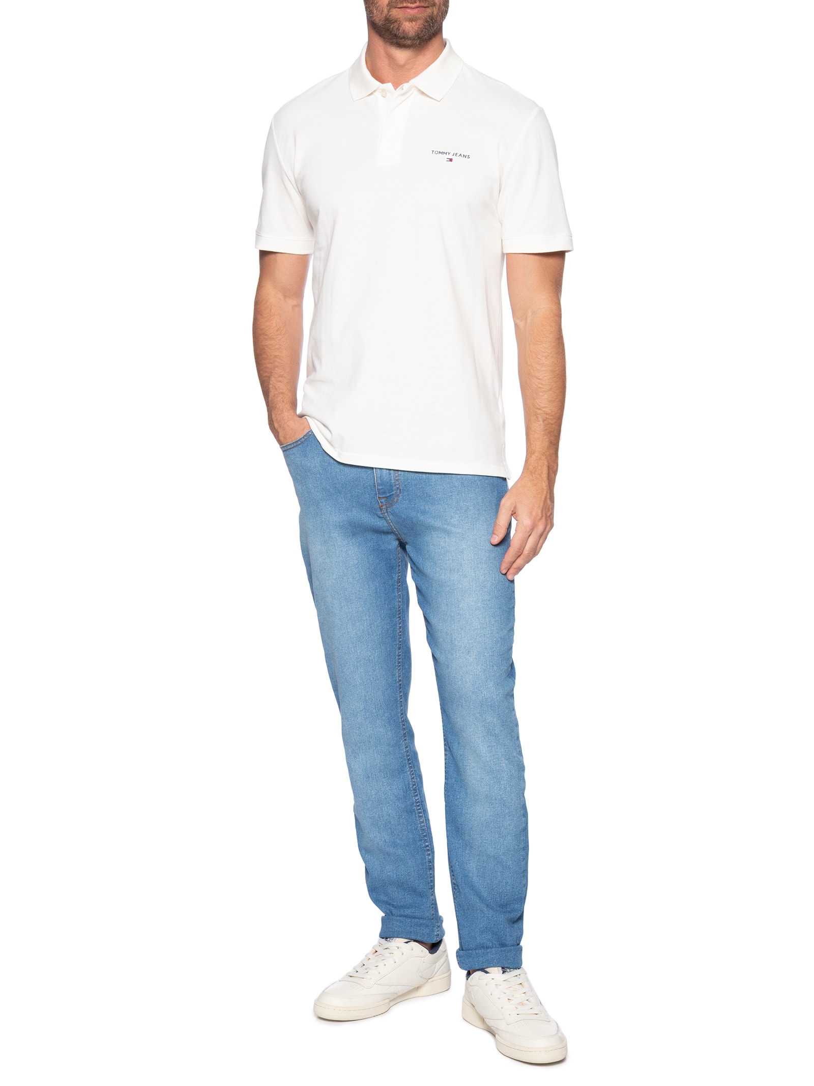 Polo Masculina Regular Fit Linear Branco Tommy Jeans