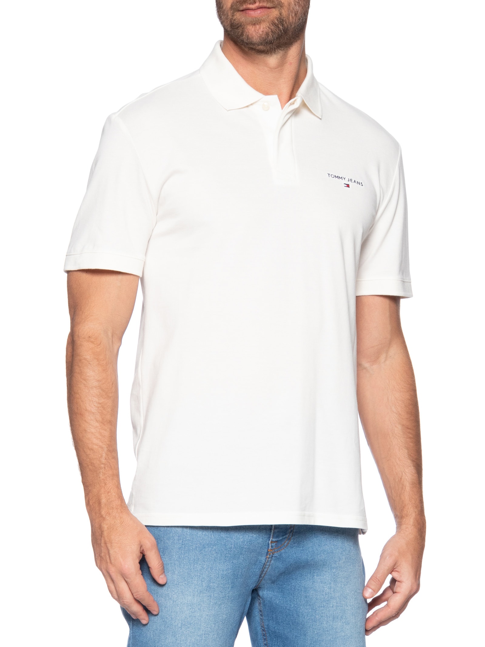 Polo Masculina Regular Fit Linear Branco Tommy Jeans