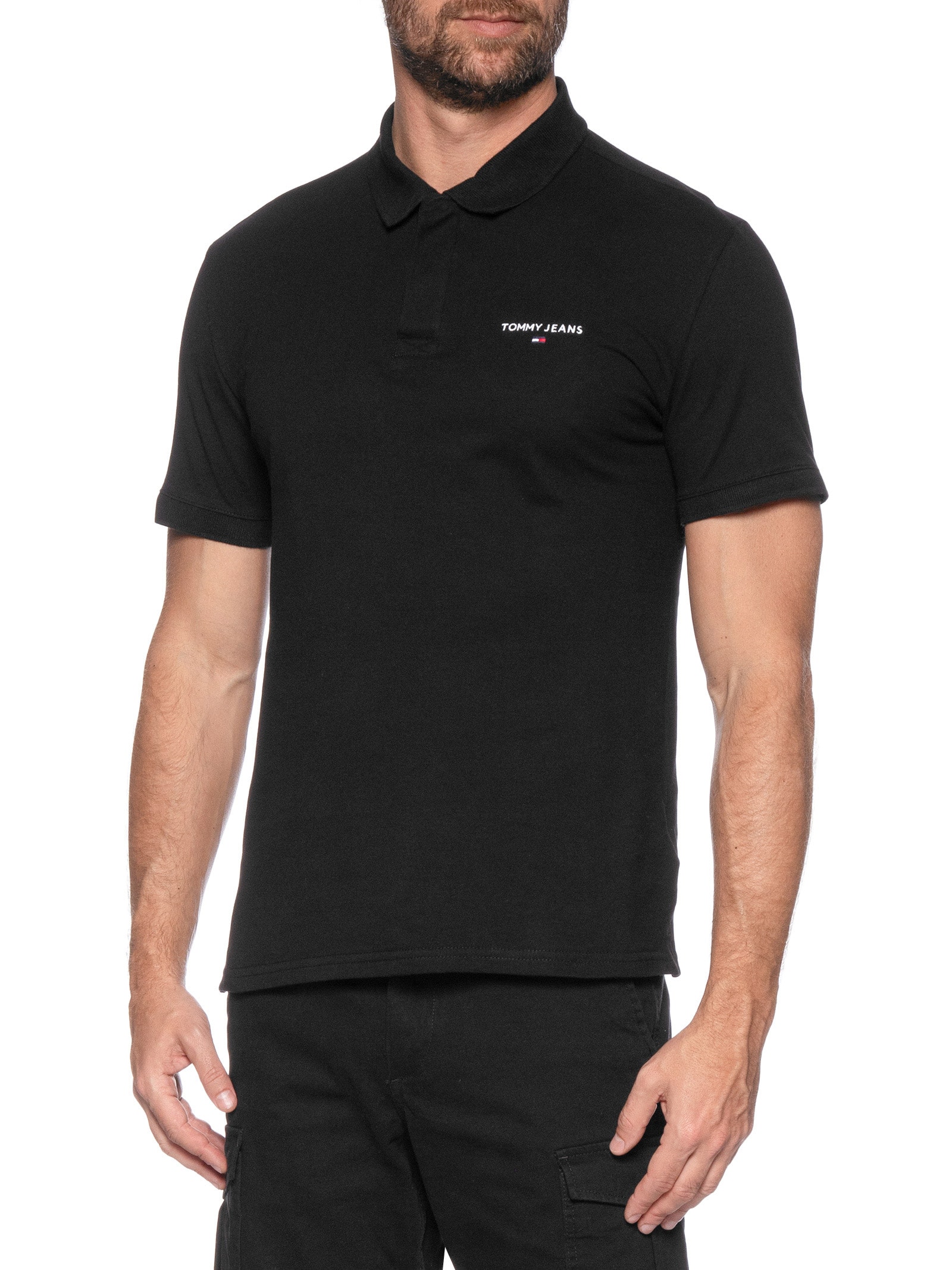 Polo Masculina Regular Fit Linear Preto Tommy Jeans