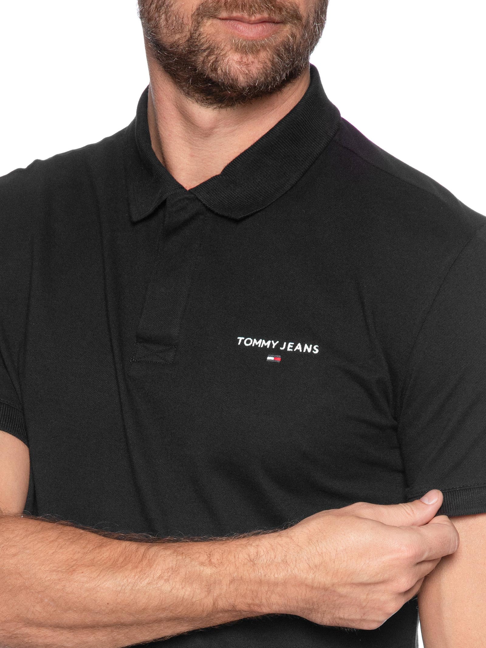 Polo Masculina Regular Fit Linear Preto Tommy Jeans