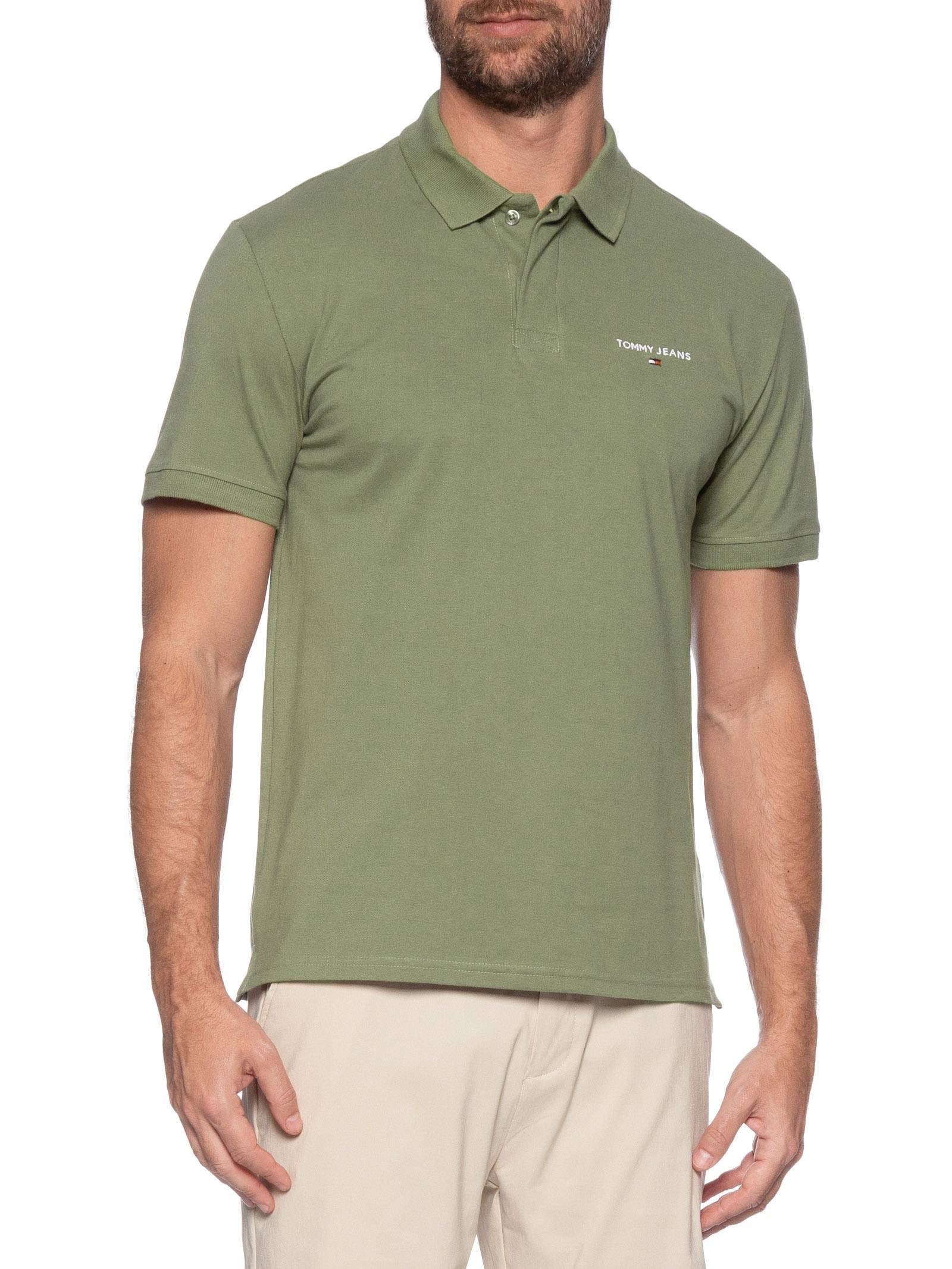 Polo Masculina Regular Fit Linear Verde Tommy Jeans