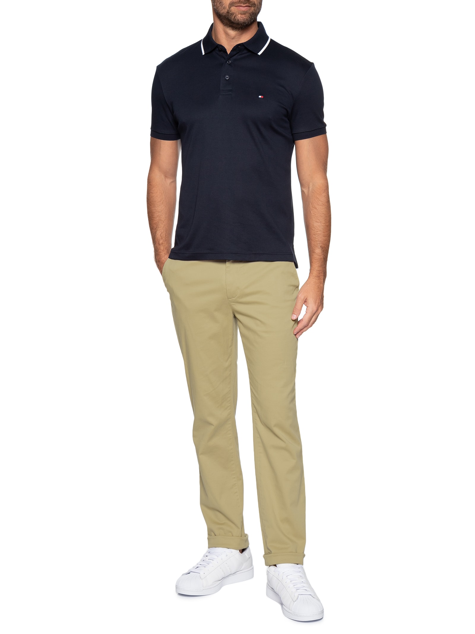 Polo Masculina Regular Fit Liquid Cotton Azul Tommy Hilfiger